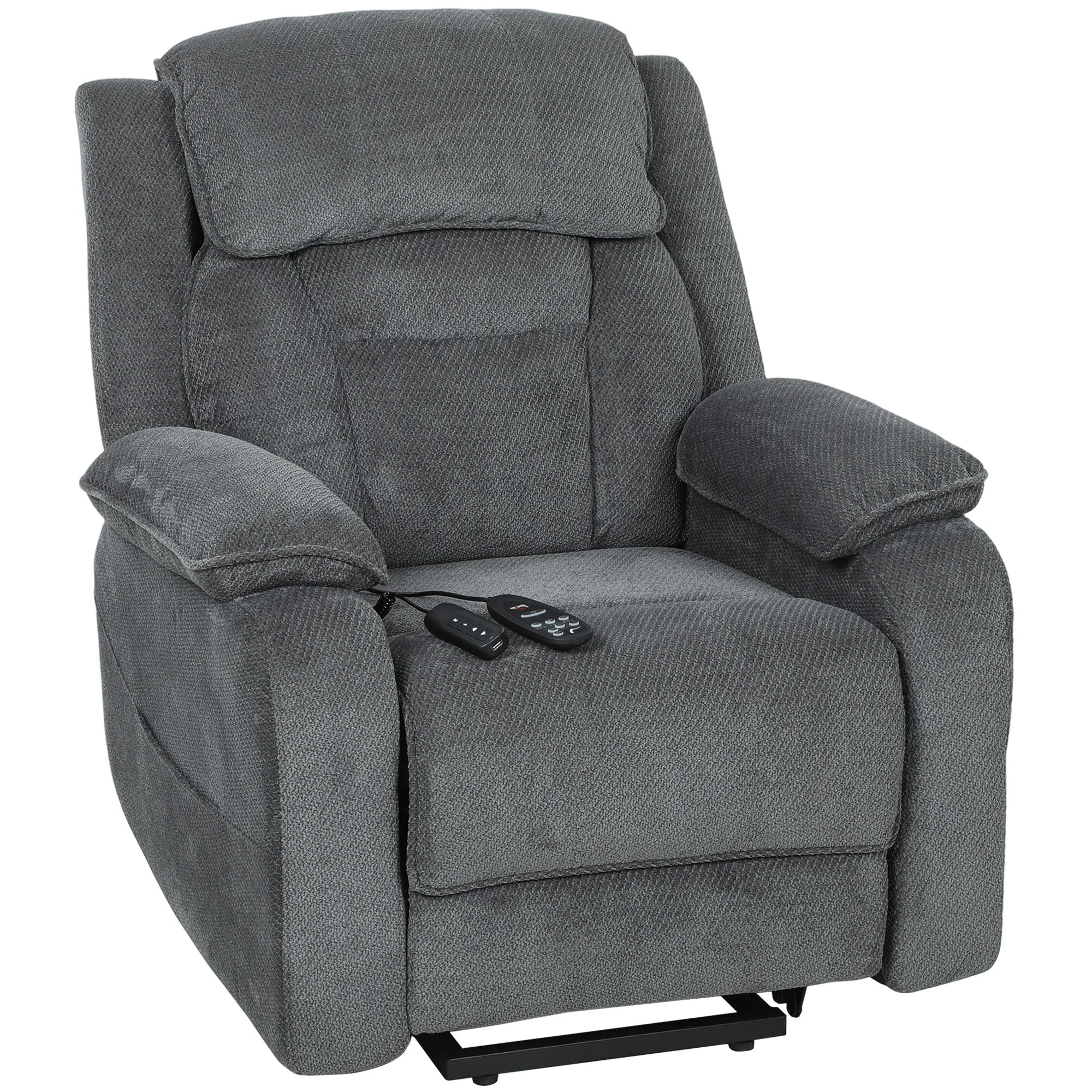 Dark Grey Velvet Lift Recliner with Massage
