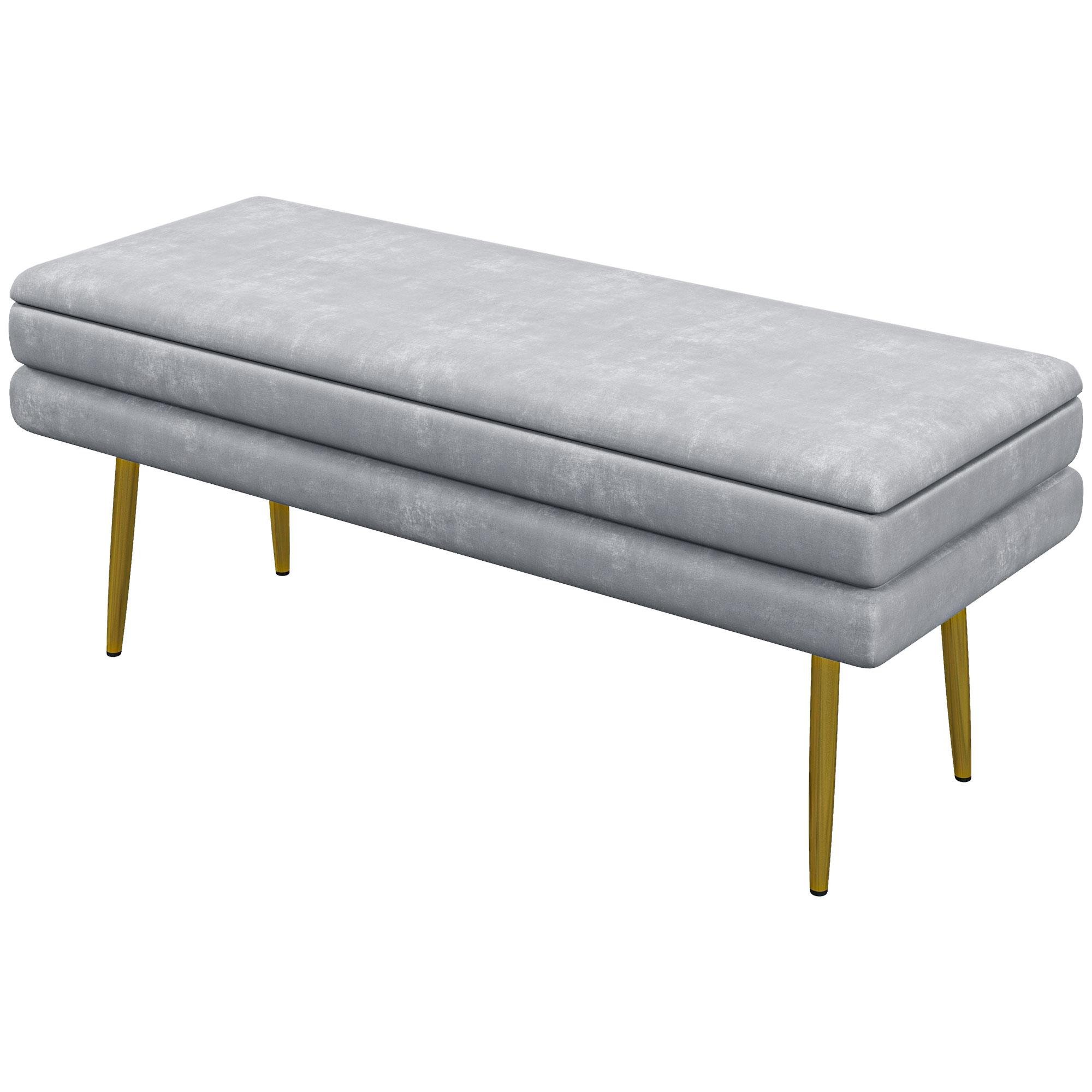 Dark Grey Velvet Ottoman Bench with Hidden Storage