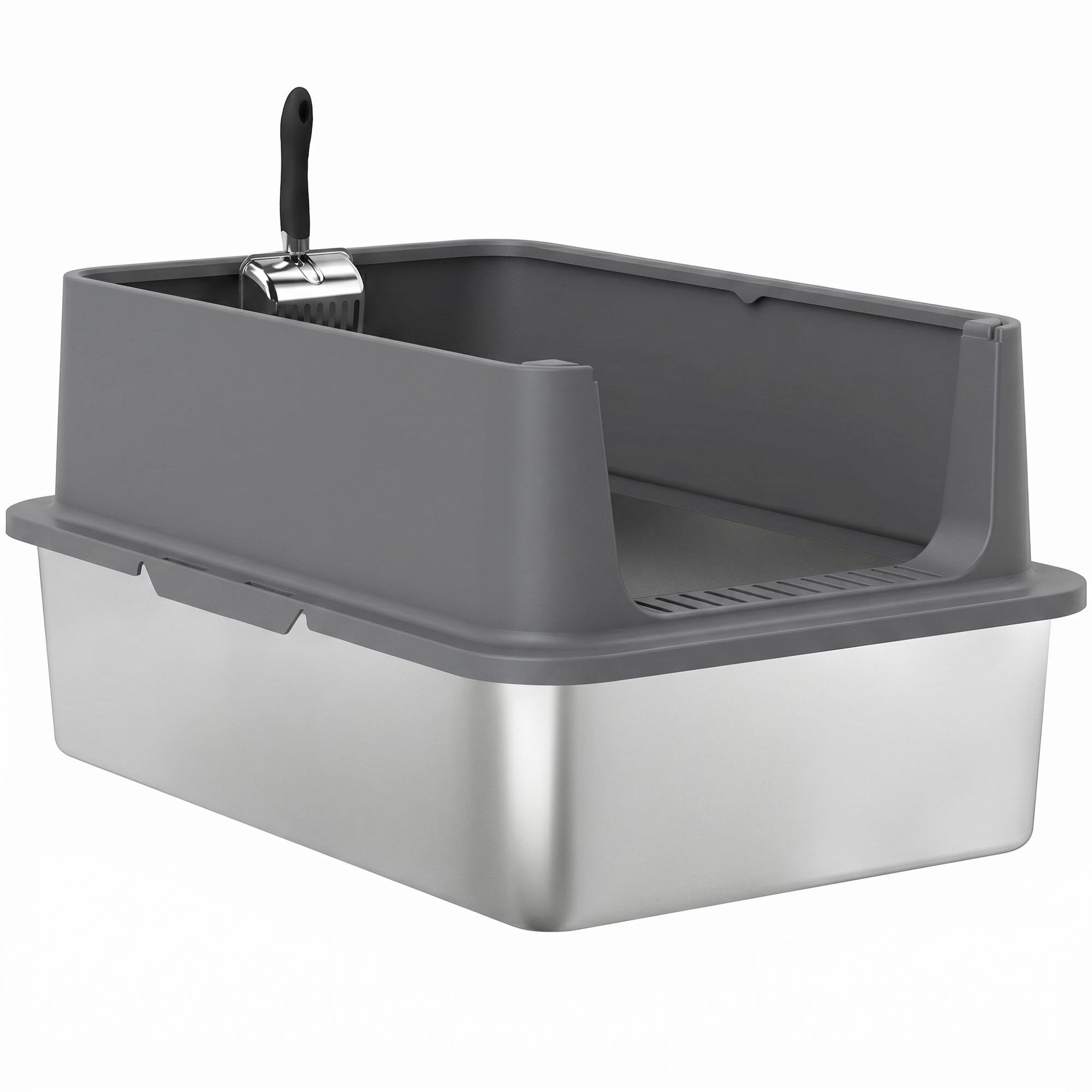 Dark Grey XL Litter Box, Stainless Steel, High Walls