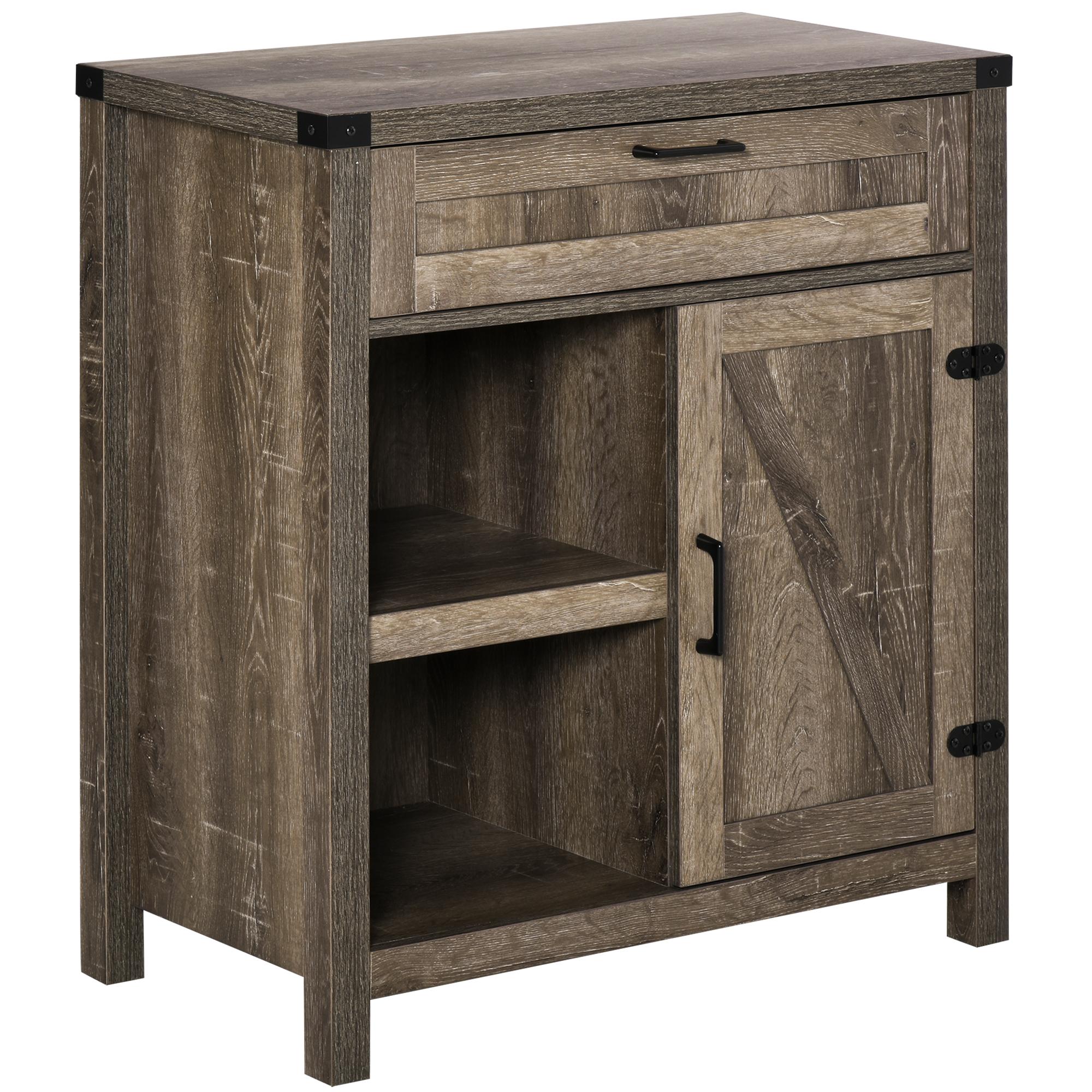 Dark Oak Barn Door Cabinet with Adjustable Shelf