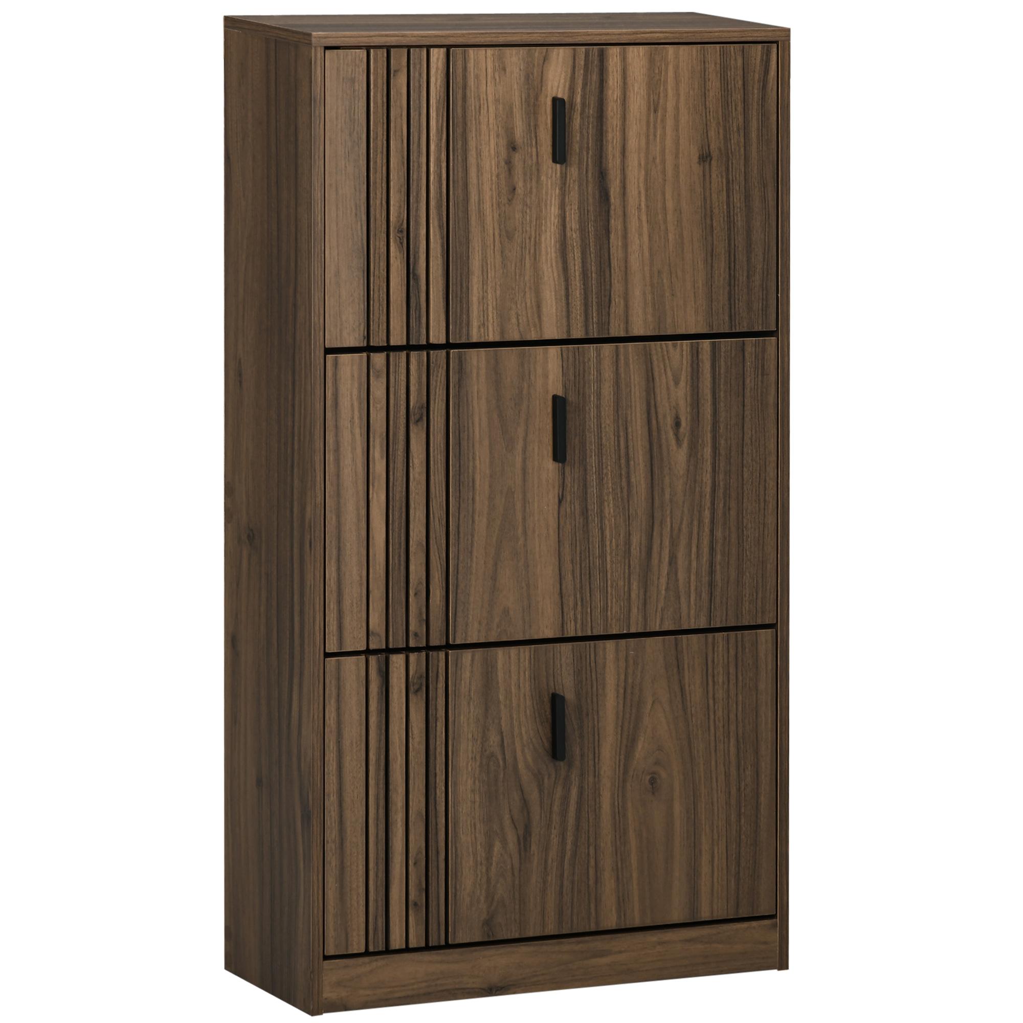 Walnut 18 Pair Shoe Cabinet with Adjustable Shelves