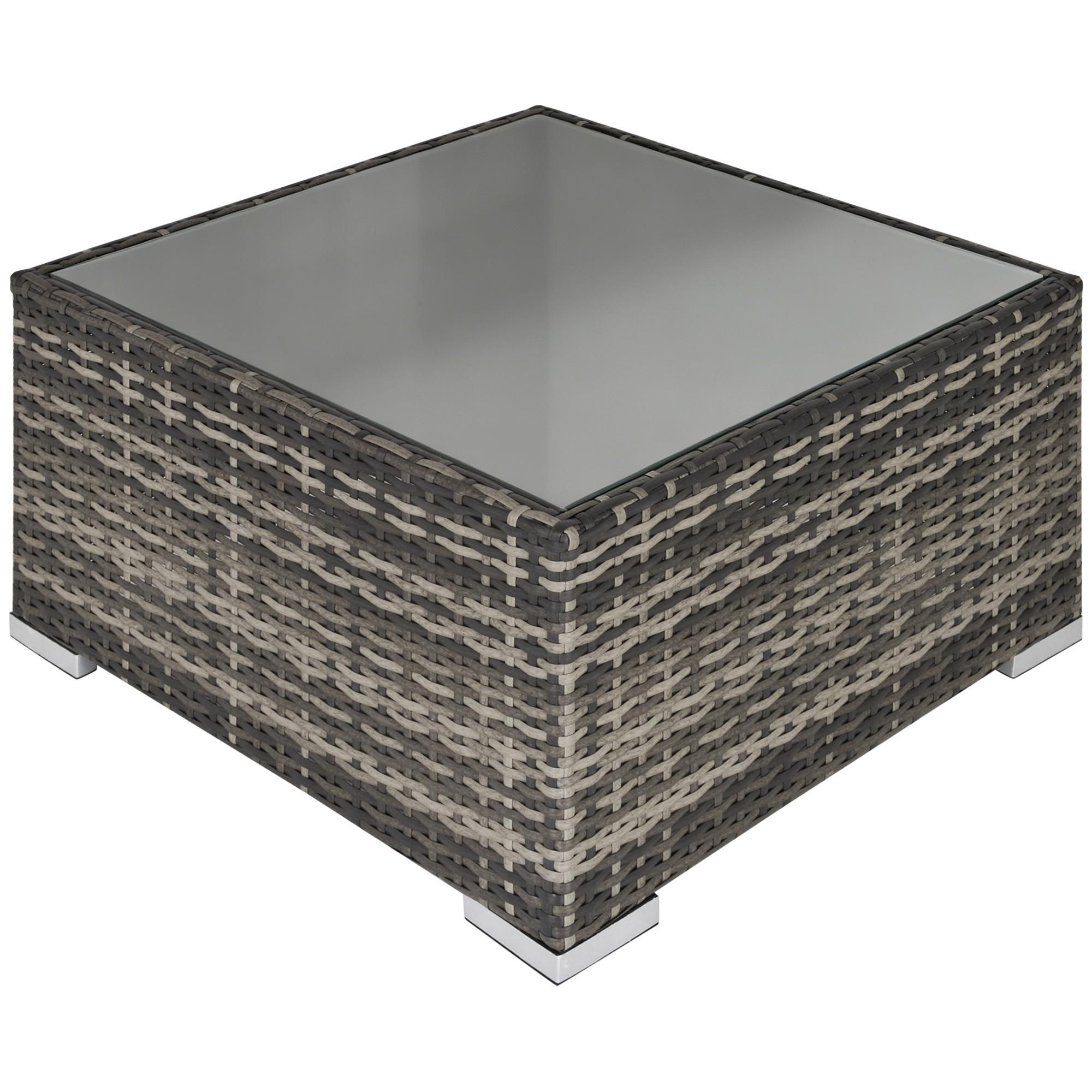 Deep Grey Rattan Table with Tempered Glass, 25.6-In Square