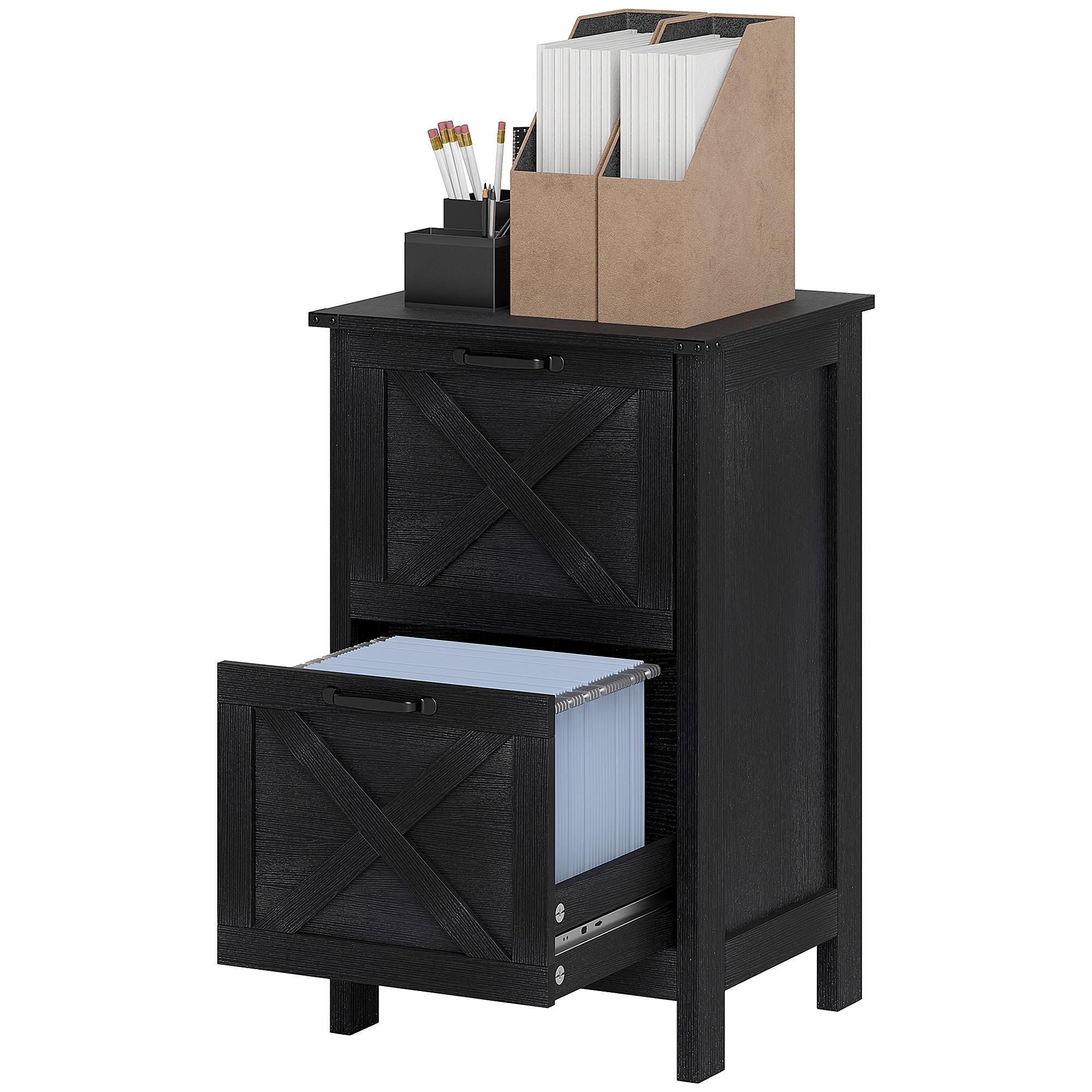 Distressed Black File Cabinet with 2 Drawers