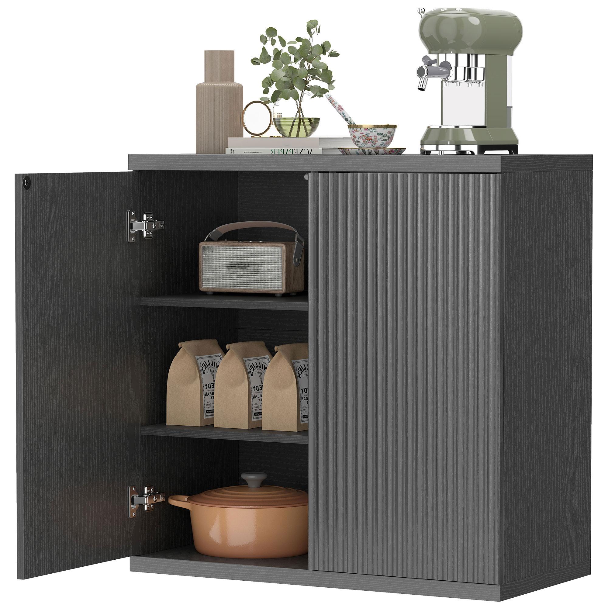 Distressed Black Grey Sideboard with Adjustable Shelves