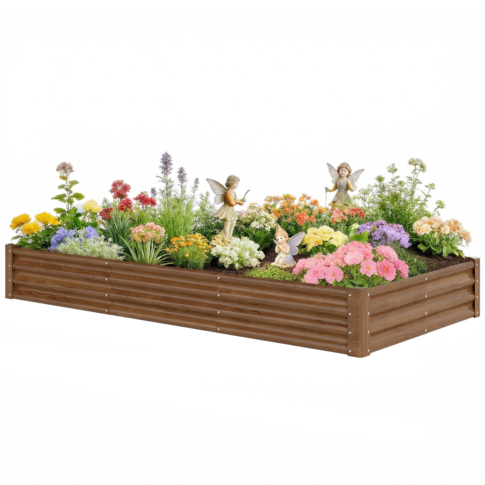Distressed Brown 8x4 Garden Bed, Open-Bottom Outdoor Planter