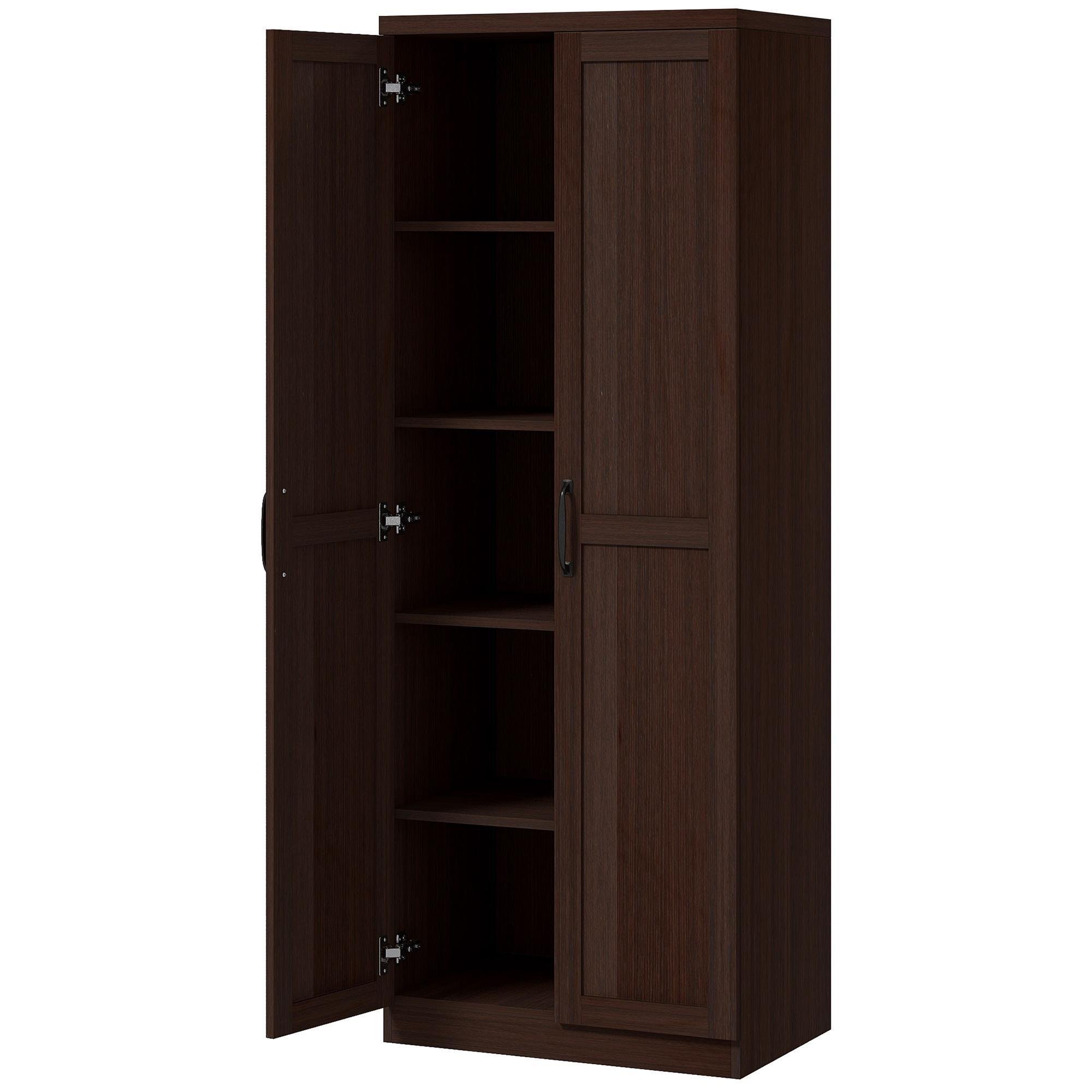 Dark Brown 5-Tier Pantry Cabinet with Adjustable Shelves