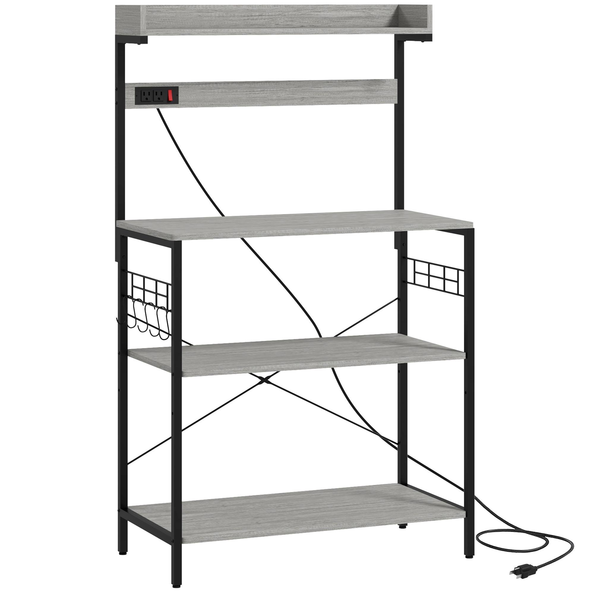 Distressed Grey Baker's Rack with Power Outlet