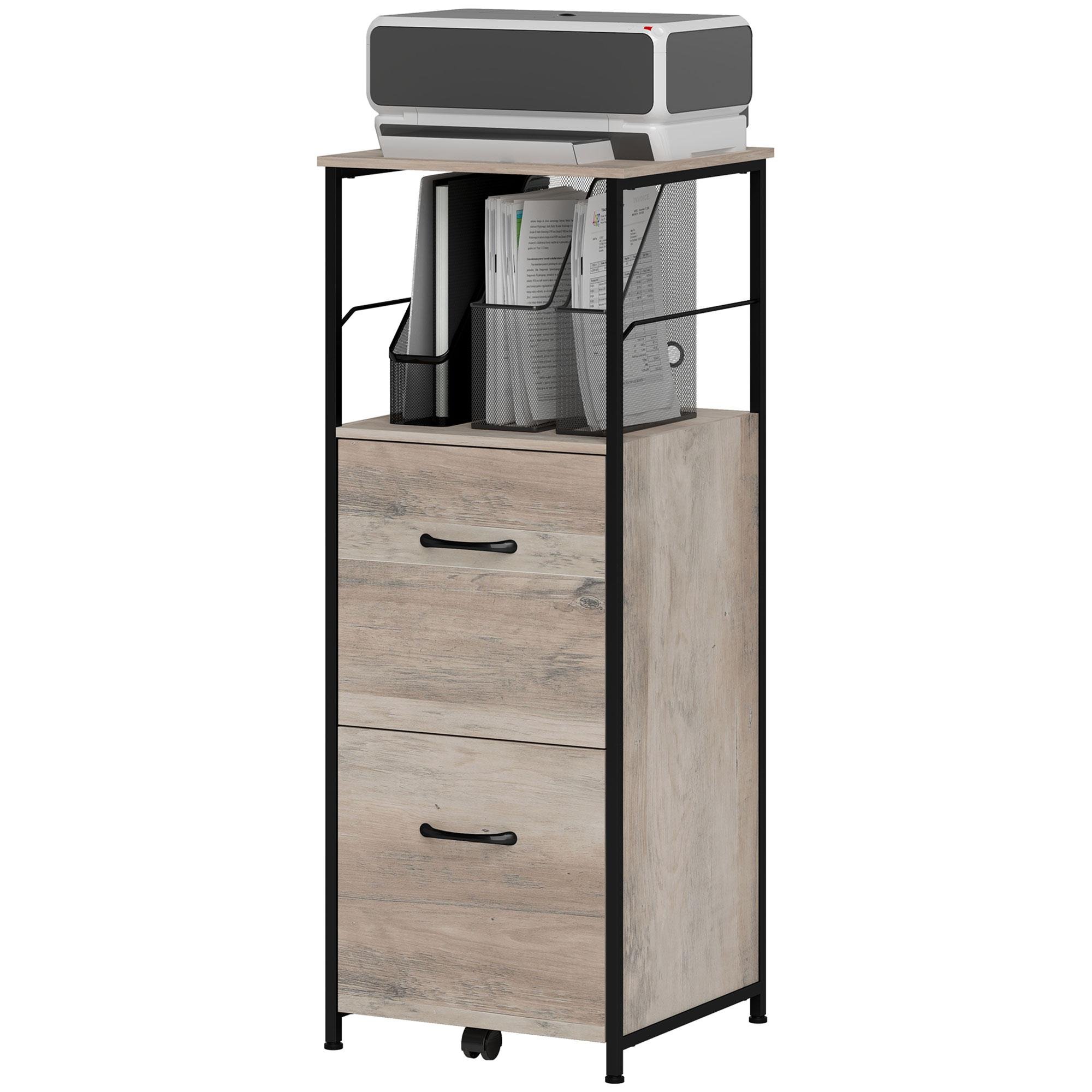 Distressed Grey File Cabinet with Open Shelf and 2 Drawers