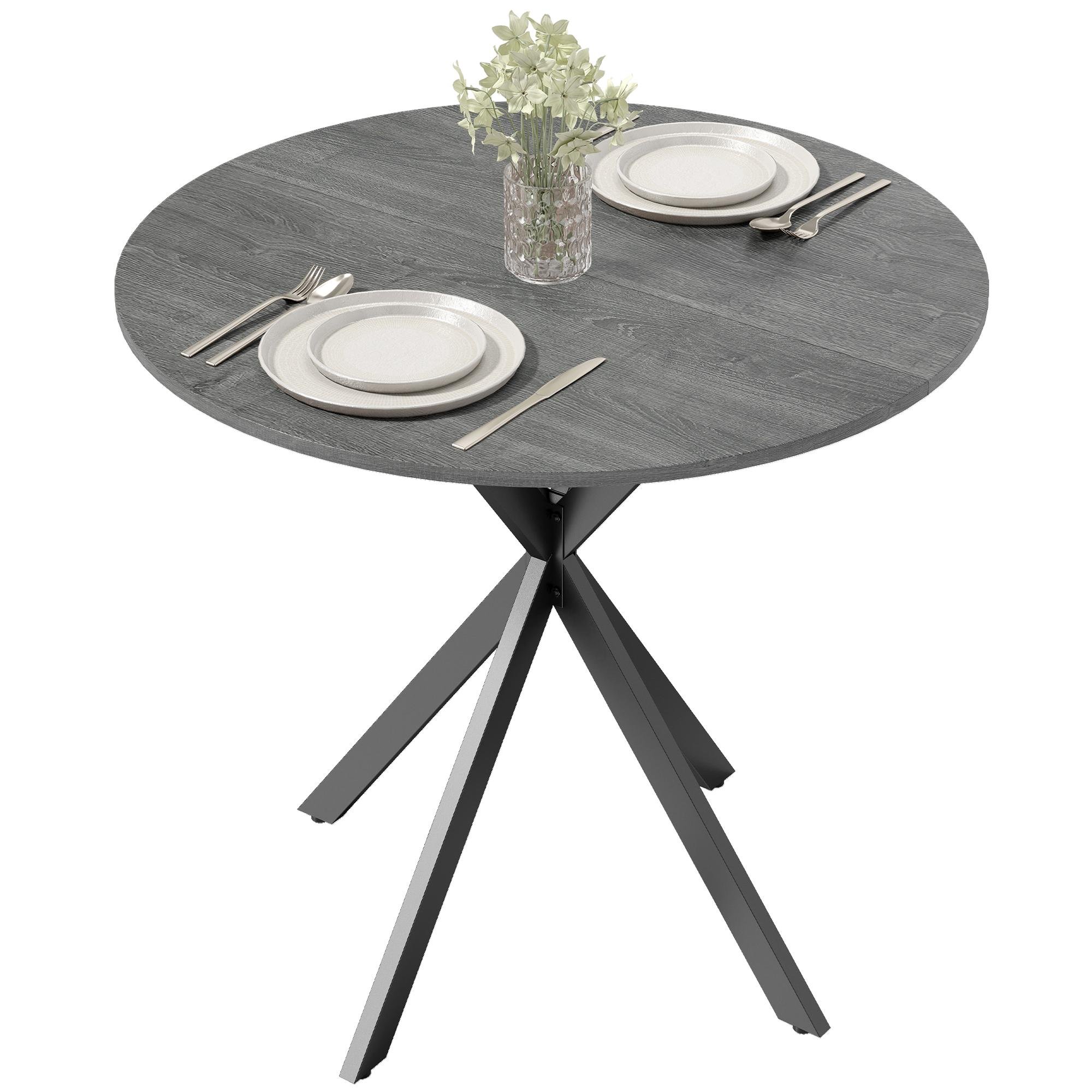 Distressed Grey Dining Table, 31.5-Inch Round