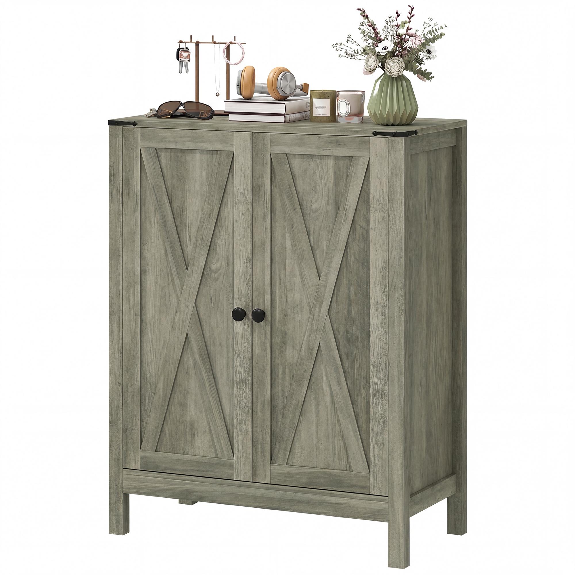 Grey Barn Door Shoe Cabinet, 15-Pair Entryway Storage