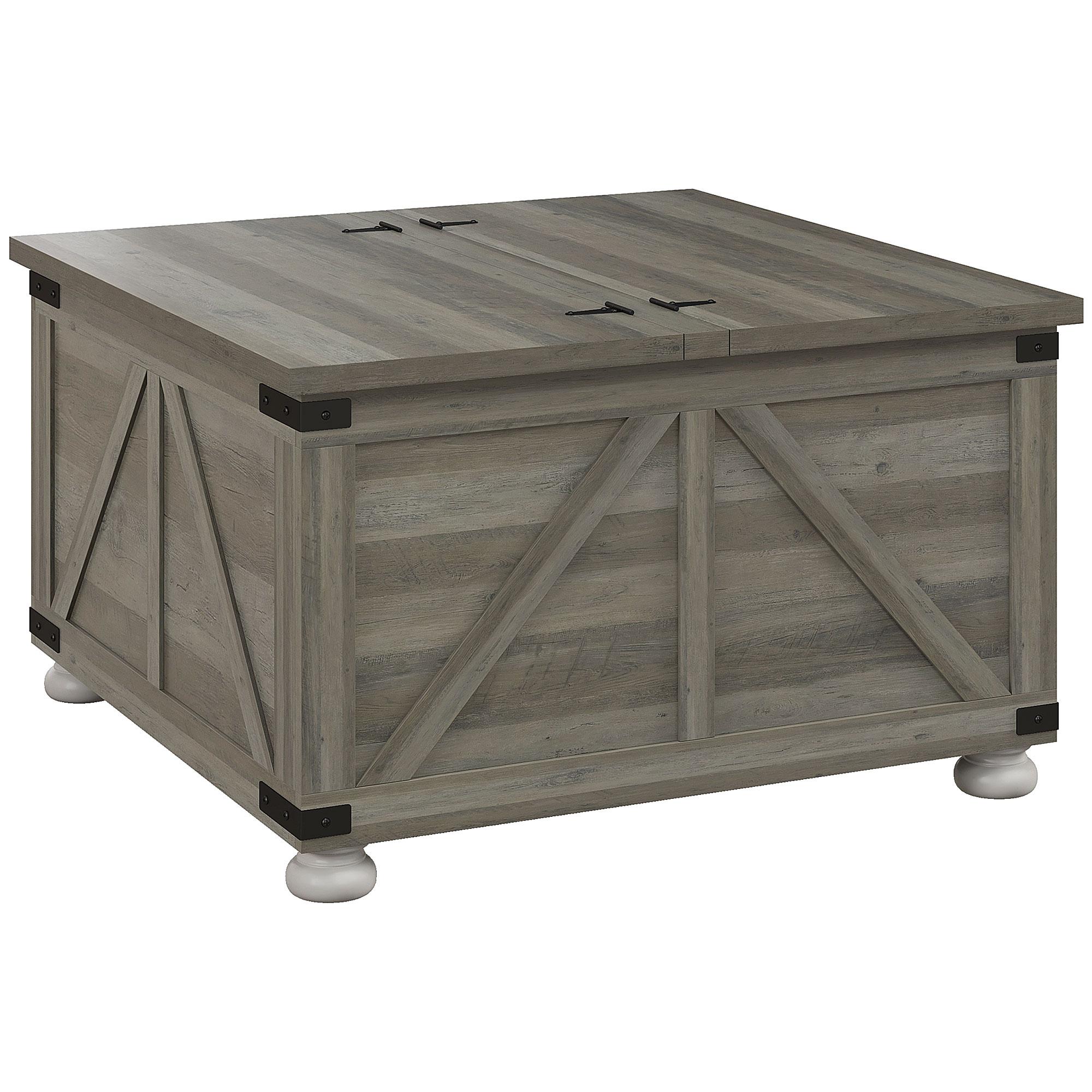 Distressed Grey Storage Coffee Table with Hidden Compartment