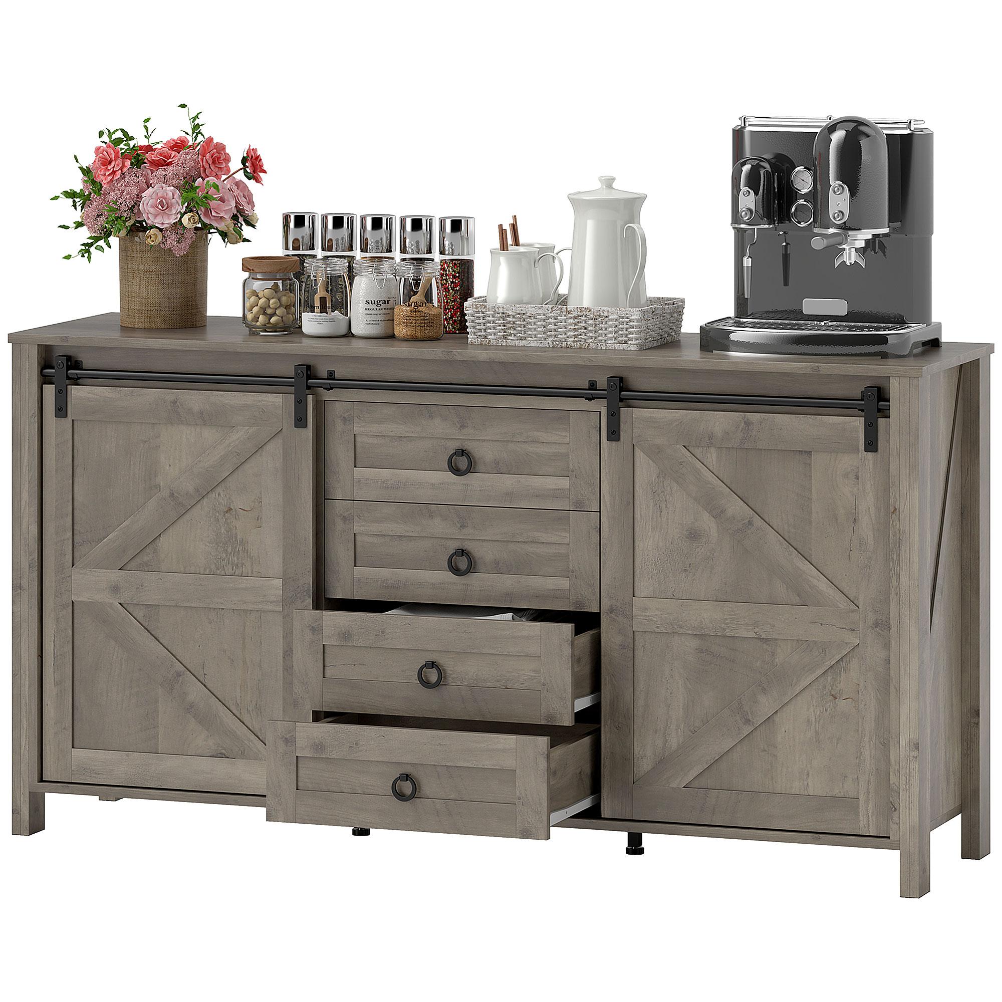 Light Grey Barn Door Sideboard with Four Drawers