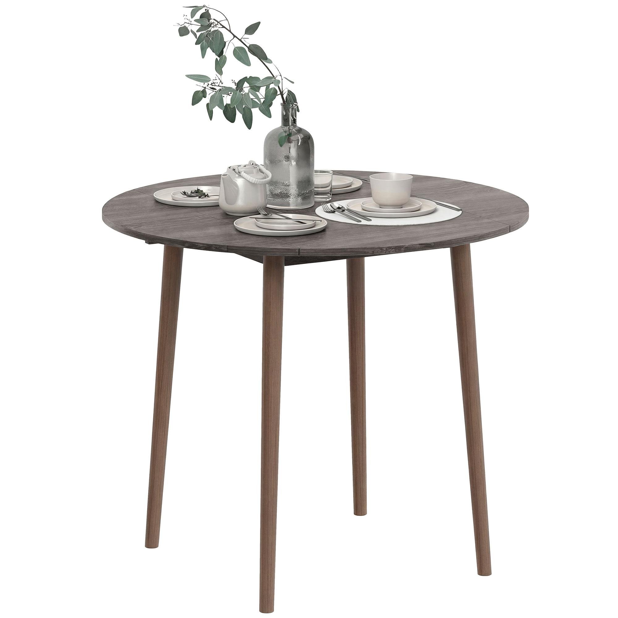 Distressed Light Grey Drop Leaf Table, 35-Inch Round