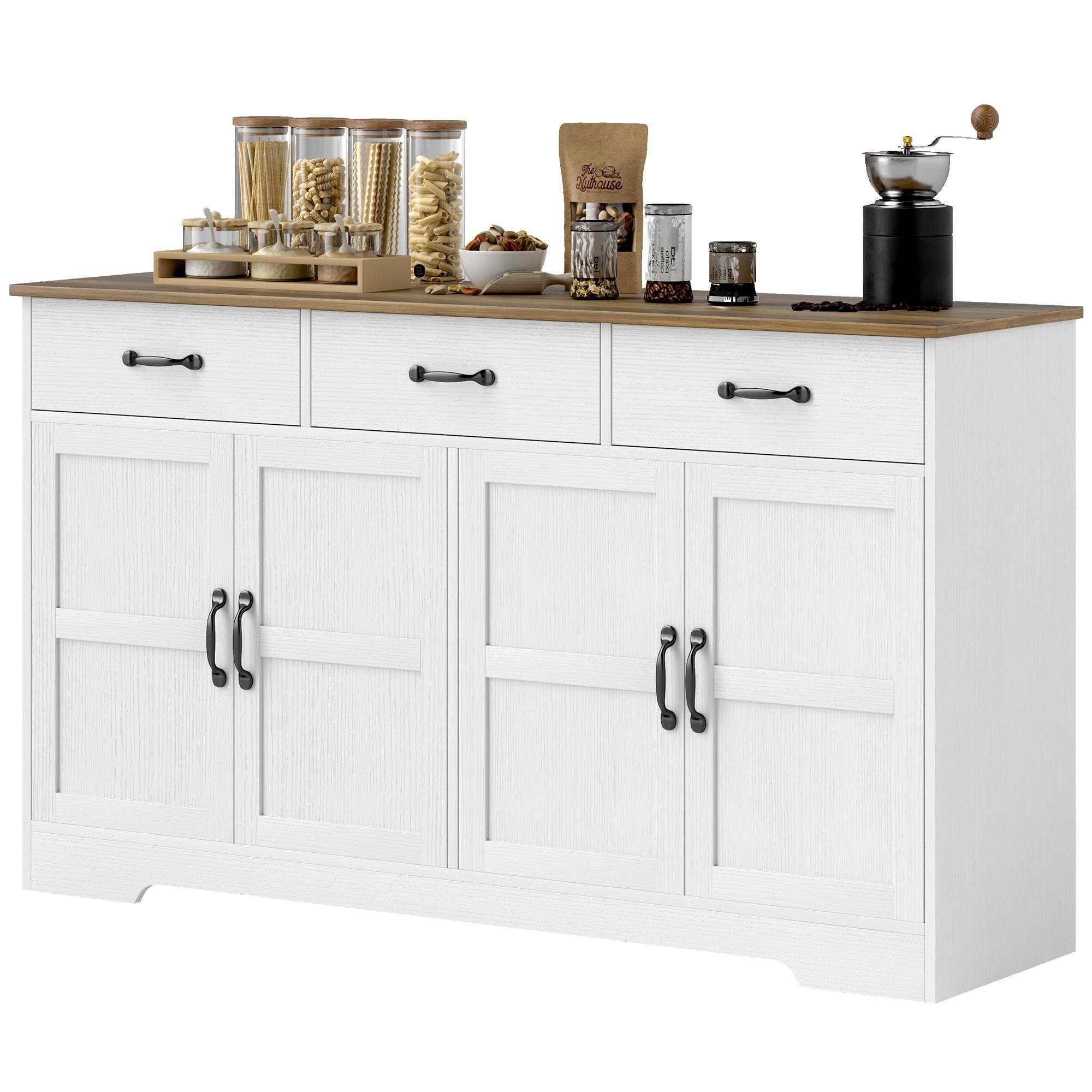 White Three Drawer Bar Cabinet with Adjustable Shelves