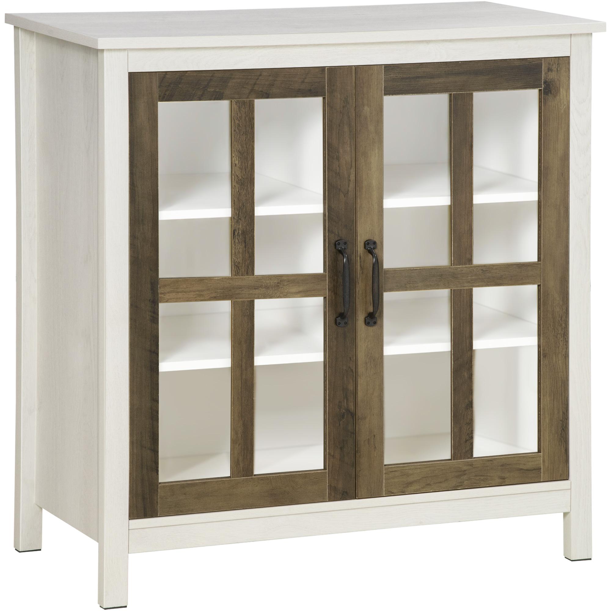 Distressed White Glass Door Cabinet, 31.5 in