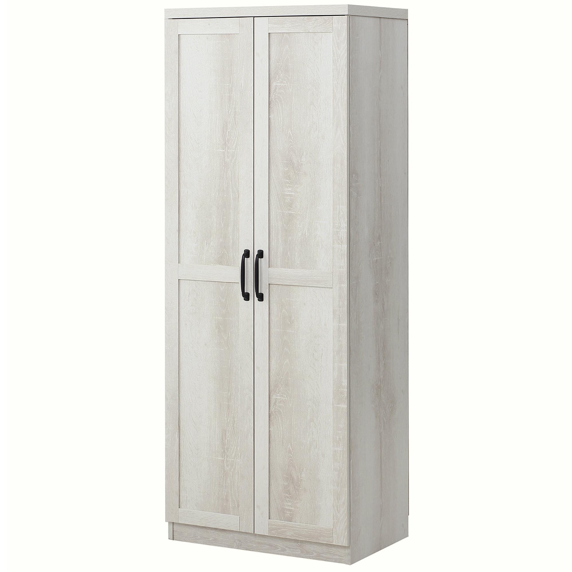 Distressed White Shaker Pantry, 63-Inch 5-Tier Cabinet