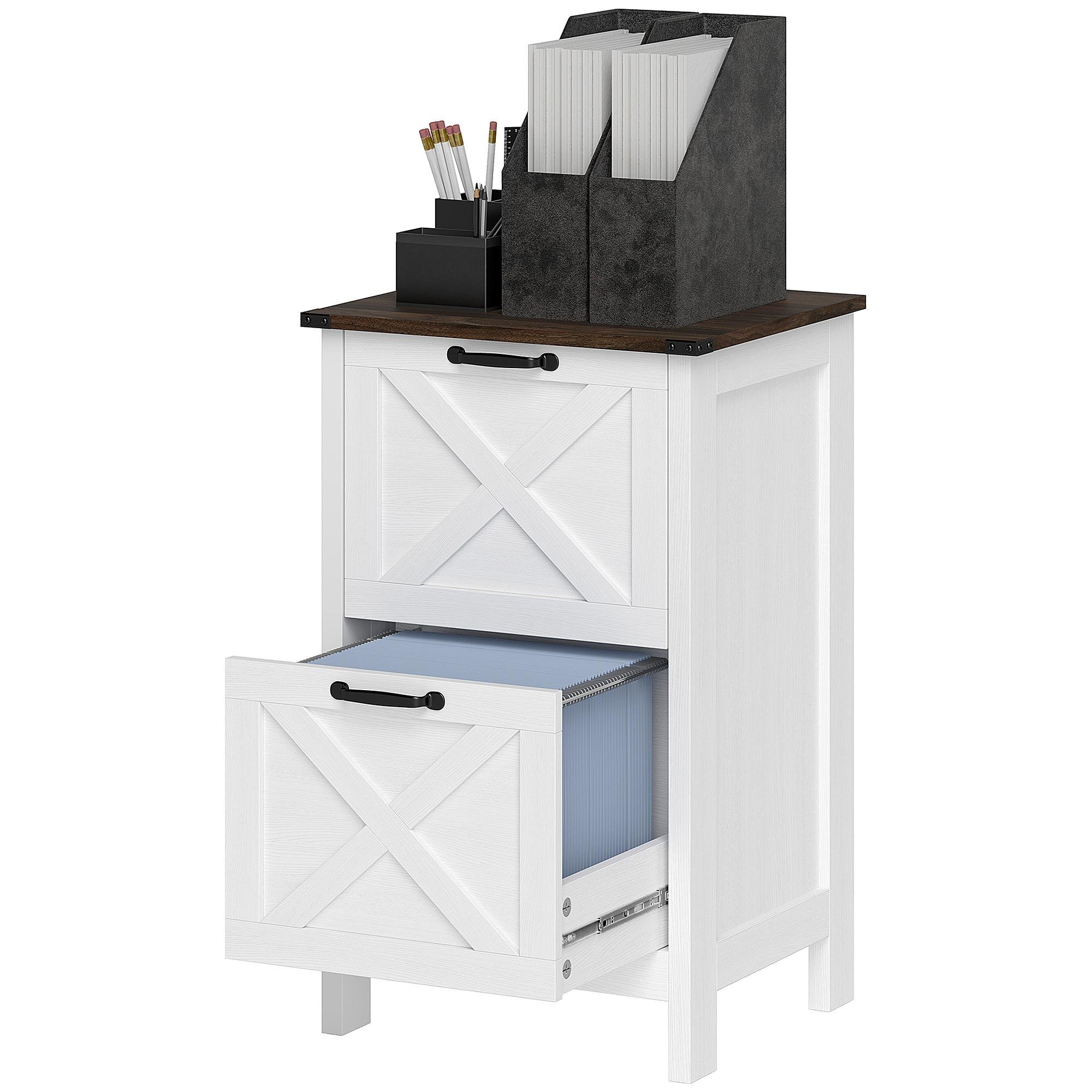 Distressed White Farmhouse Cabinet with 2 Drawers