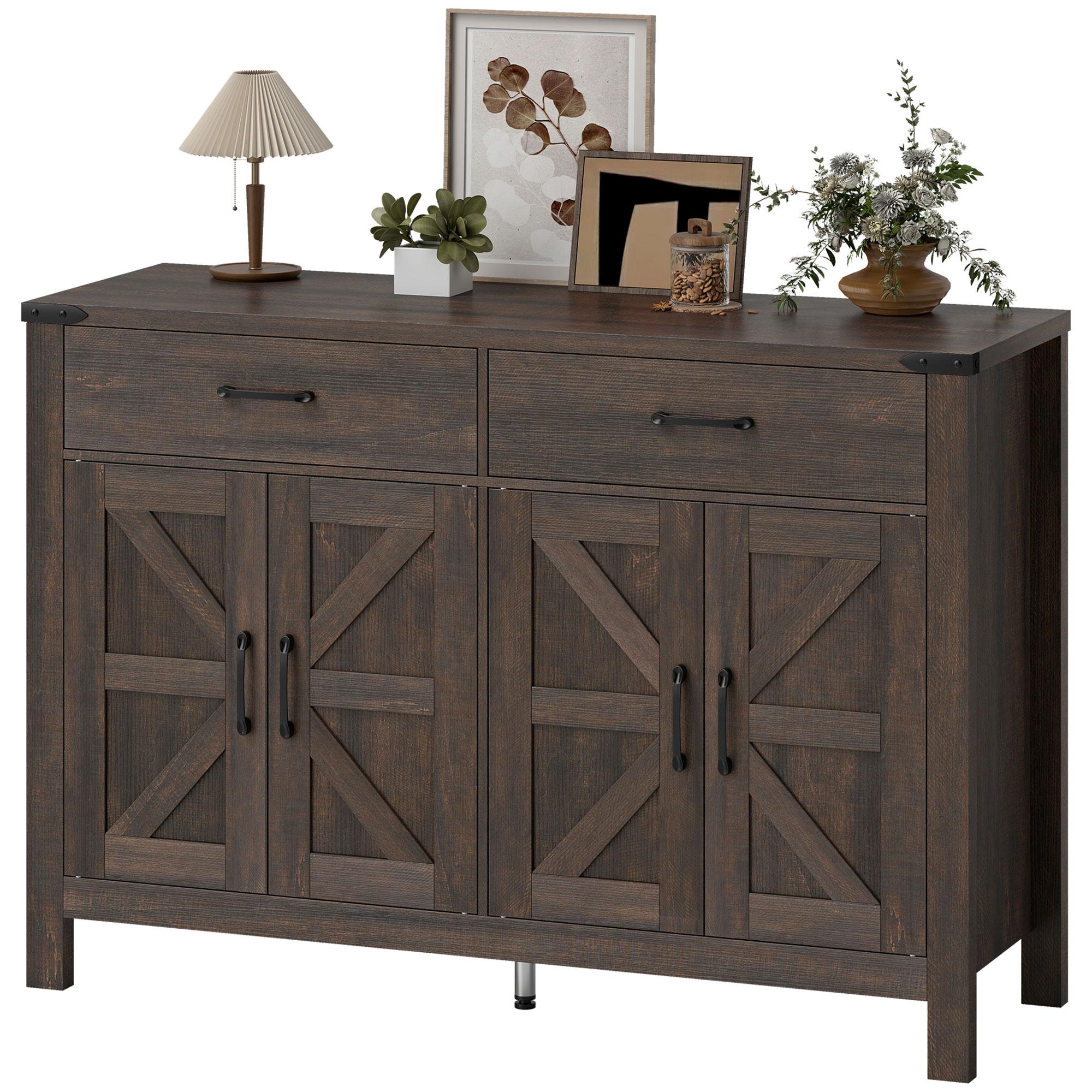Espresso Farmhouse Buffet Cabinet with Adjustable Shelves