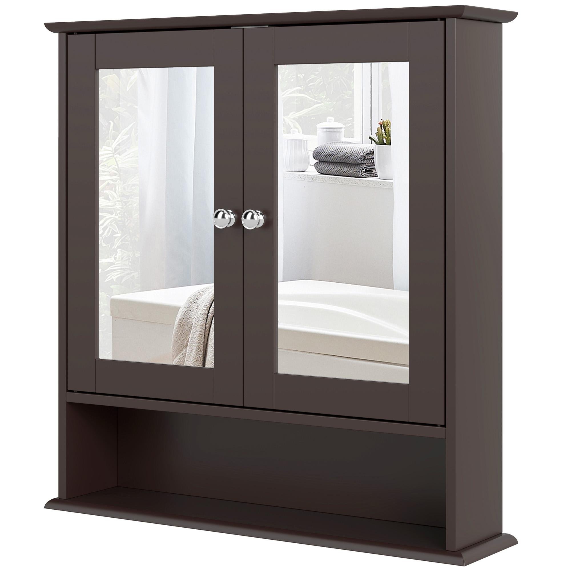 Espresso Adjustable Medicine Cabinet with Mirrored Doors, 22-Inch
