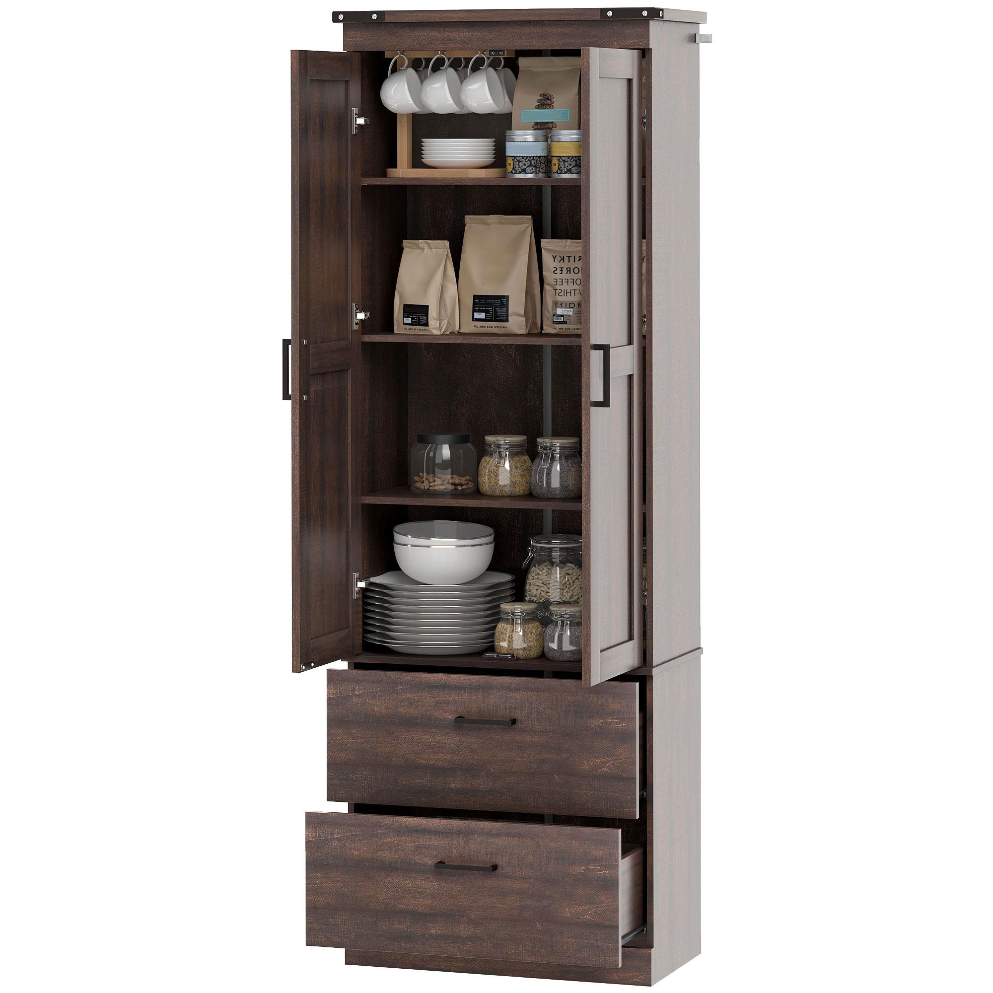 Espresso 4-Tier Pantry Cabinet with Two Drawers