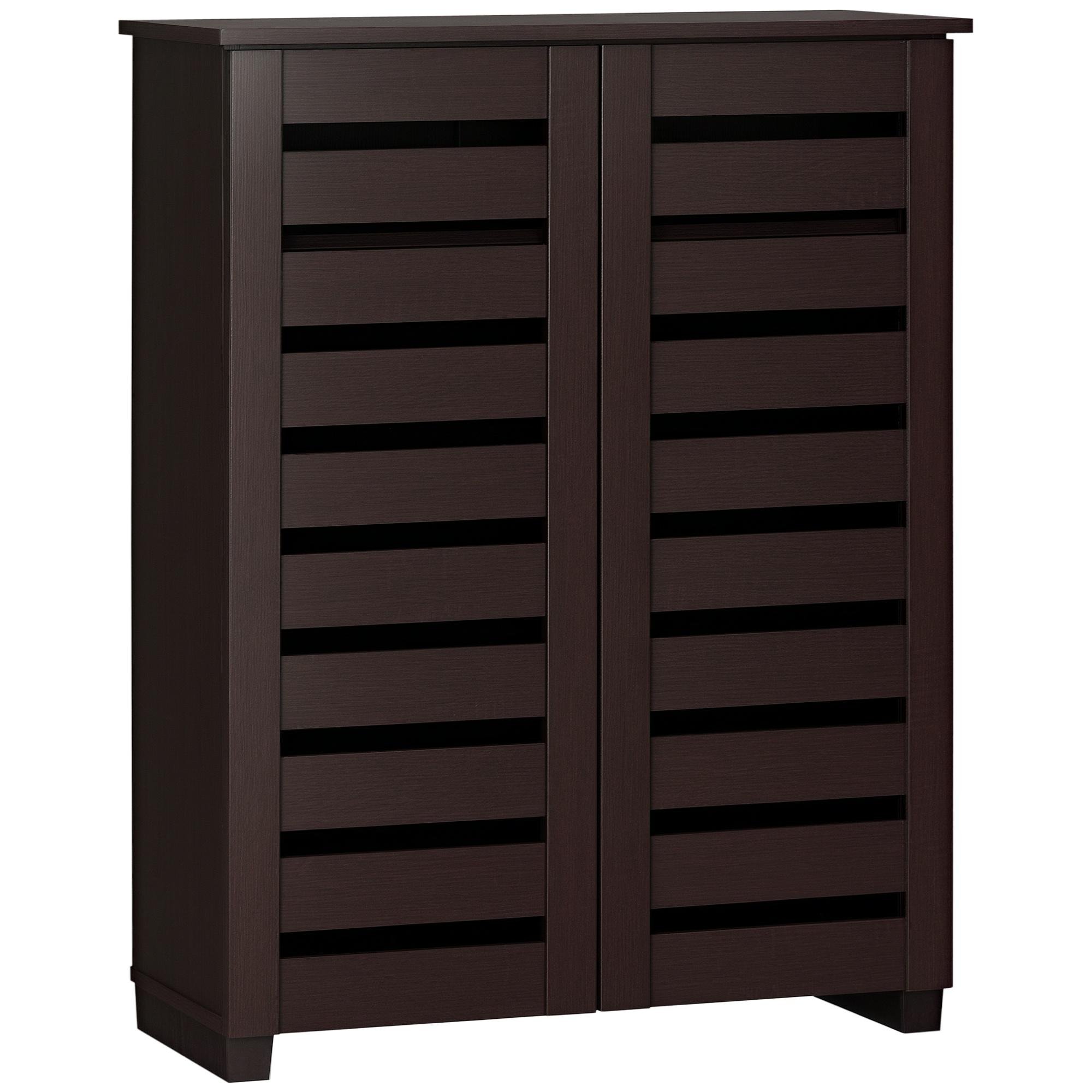 Espresso Slatted Shoe Cabinet with Adjustable Shelves
