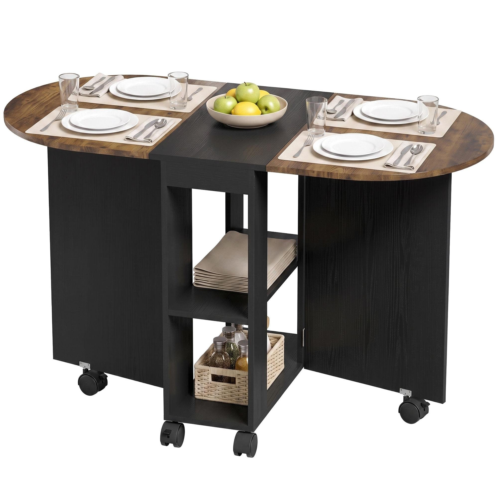 Rustic Brown 120cm Table with Drop Leaves and Storage