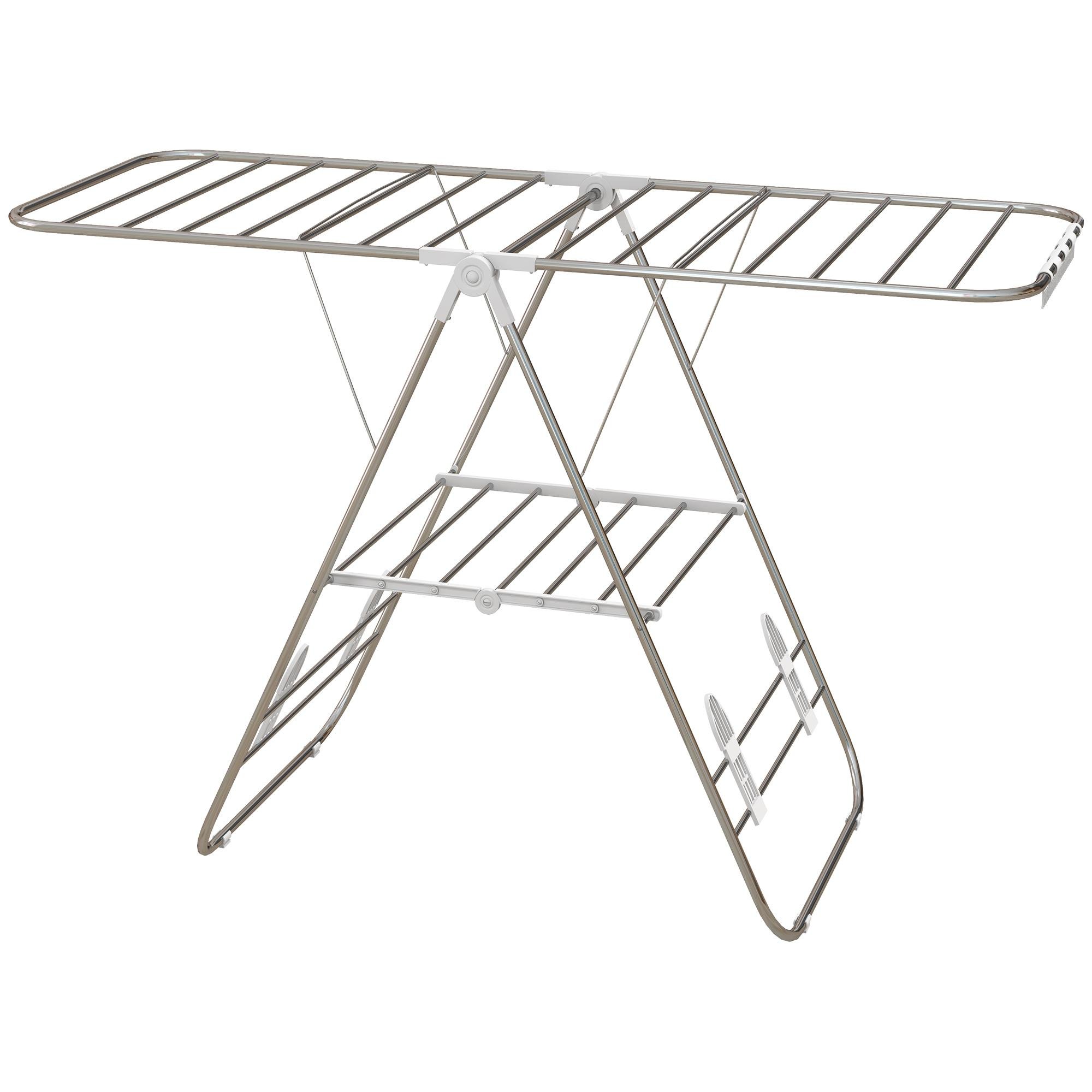 Silver Stainless Drying Rack, Foldable 2-Tier with Adjustable Wings