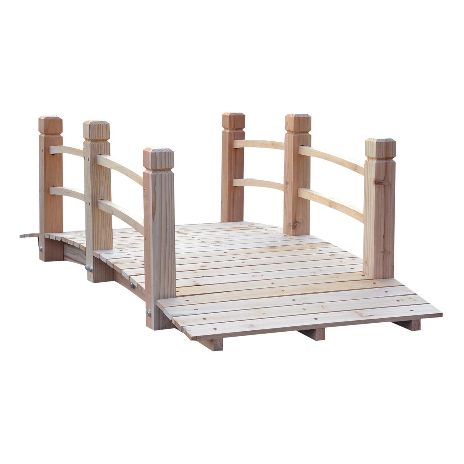 60-Inch Fir Wood Garden Bridge with Side Rails