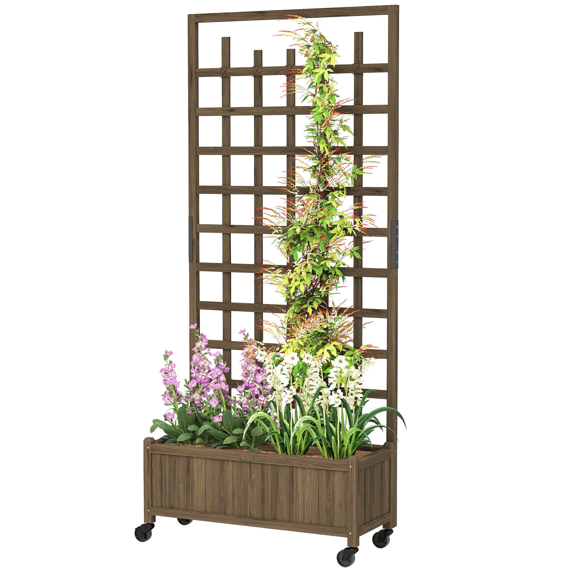 Wheeled Fir Planter Trellis with Raised Garden Bed