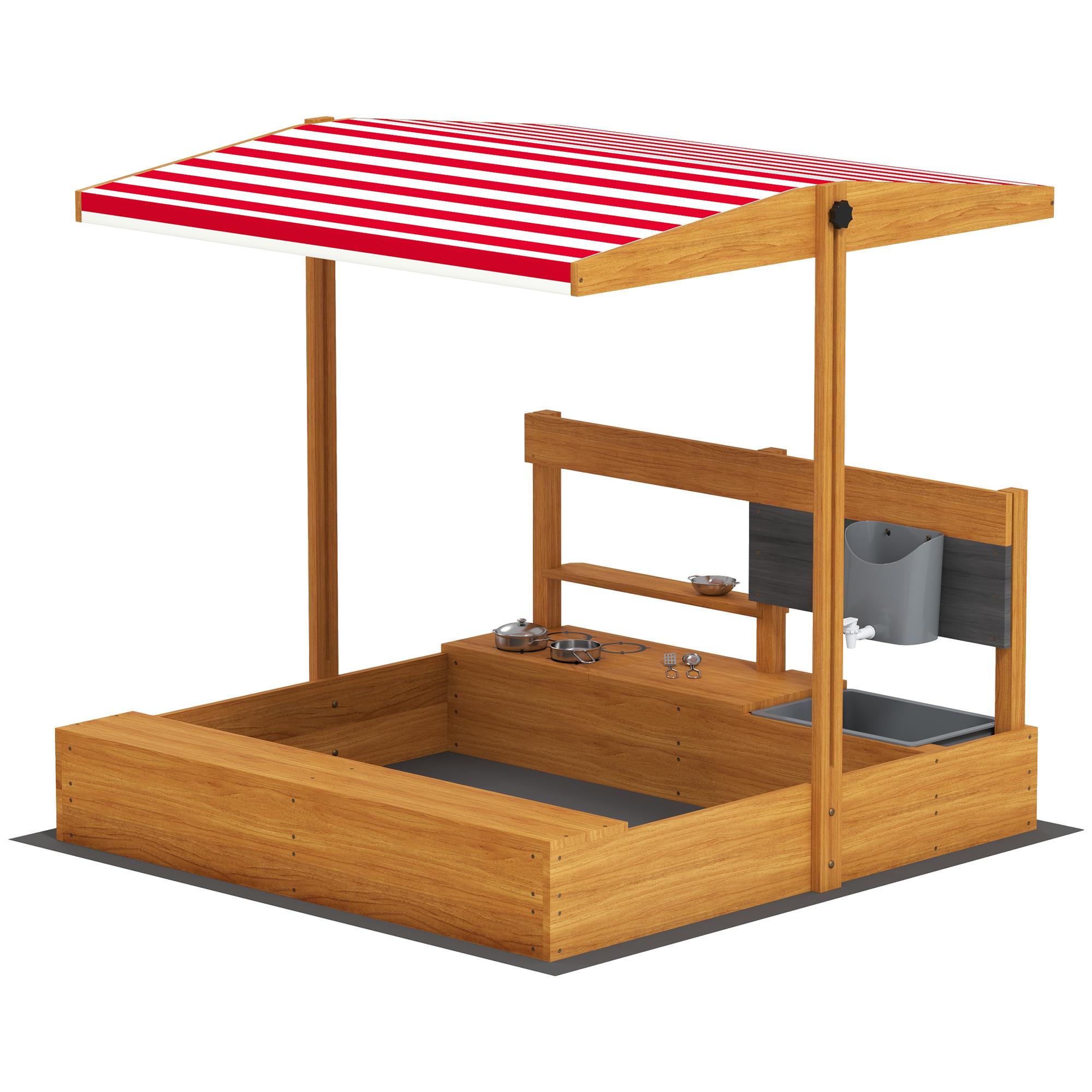 Red Fir Sandbox Kitchen Playset with Adjustable Canopy