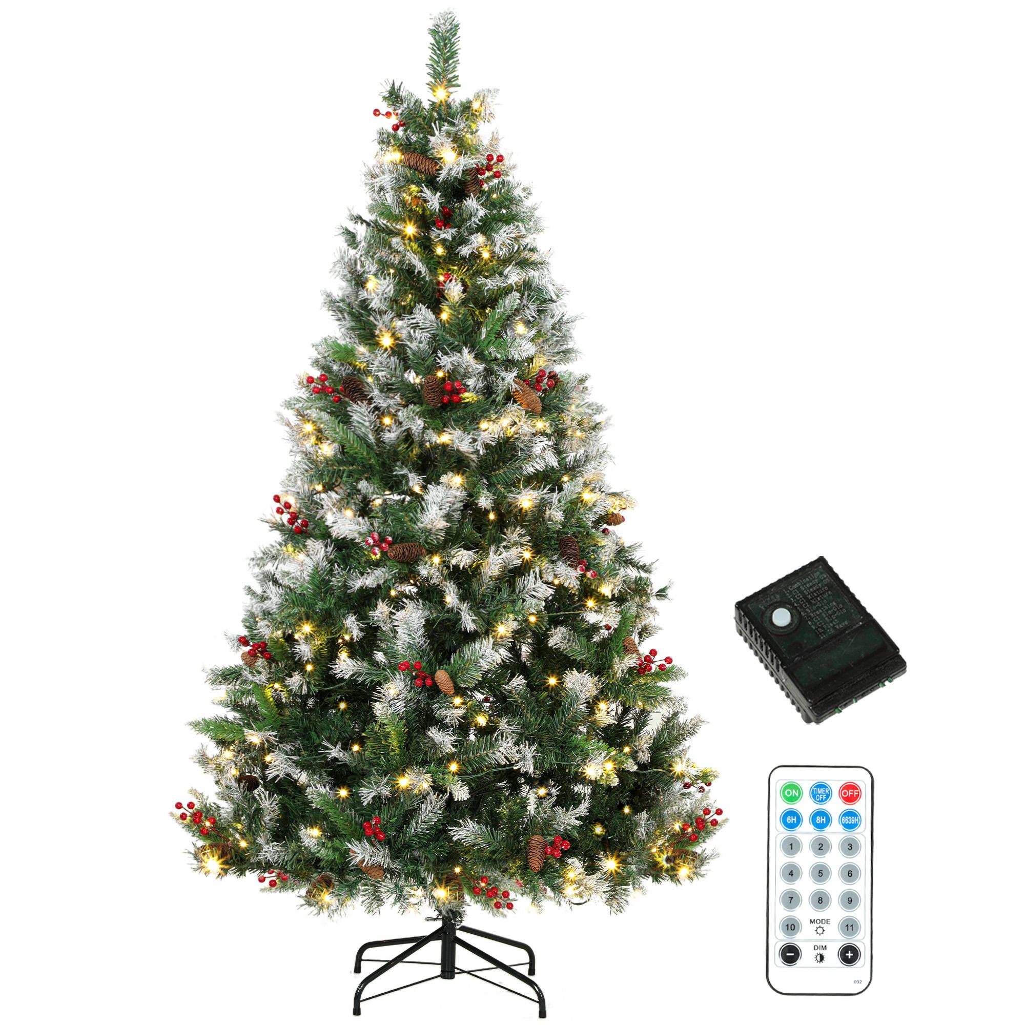 7 ft flocked spruce tree with dual-colour LEDs