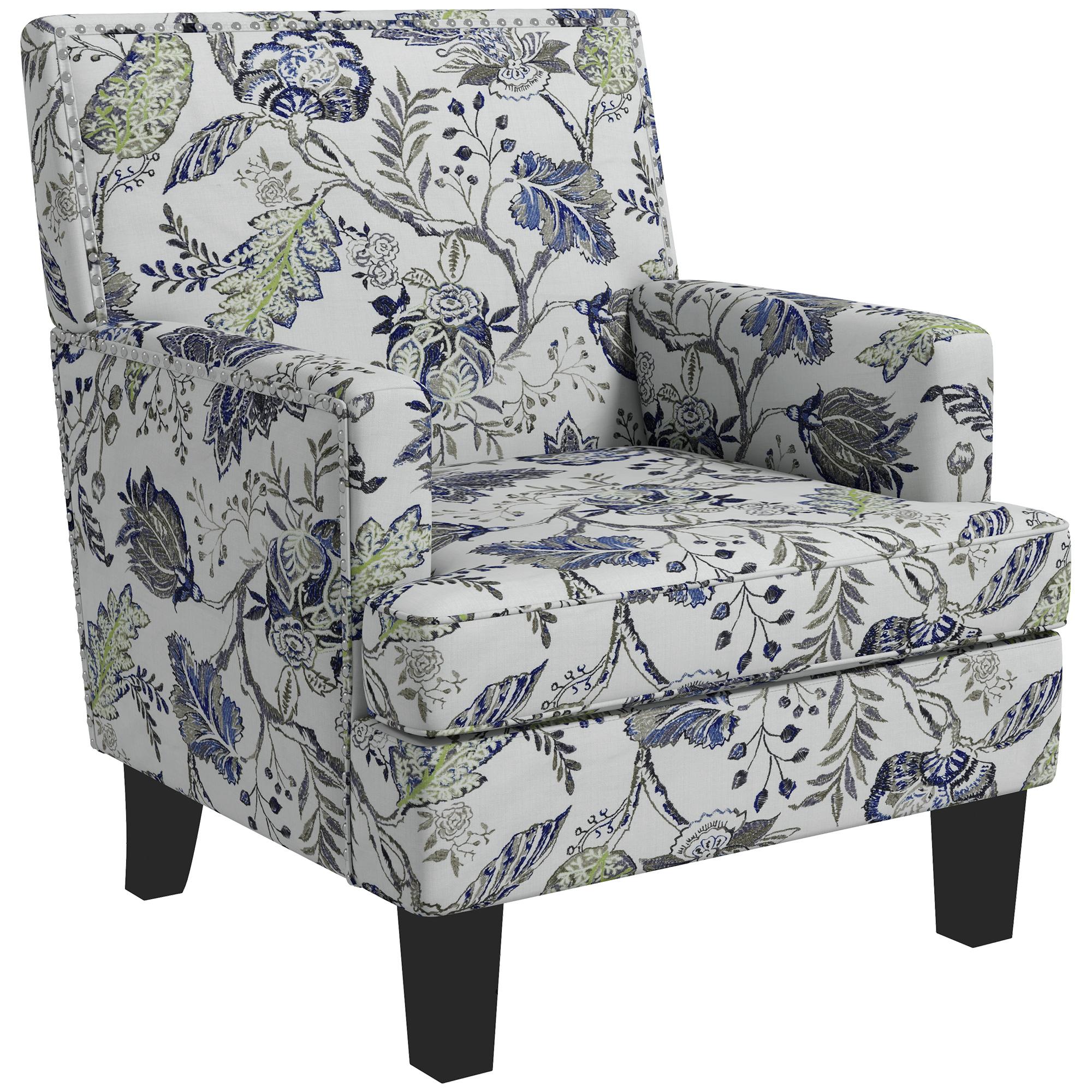 Floral Linen-Feel Accent Chair with Nailhead Trim
