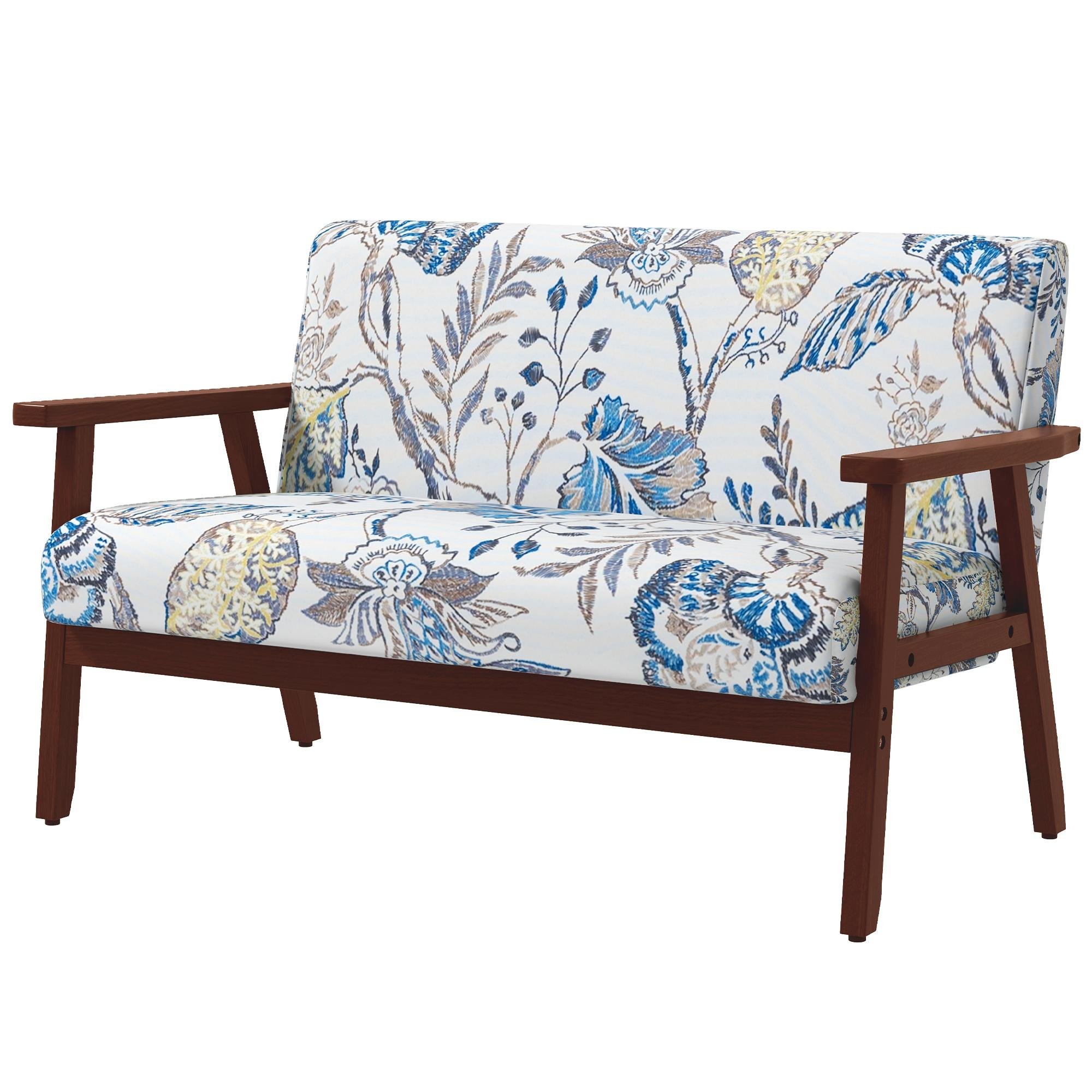 Floral Polyester Loveseat with Rubberwood Frame, 2-Seater