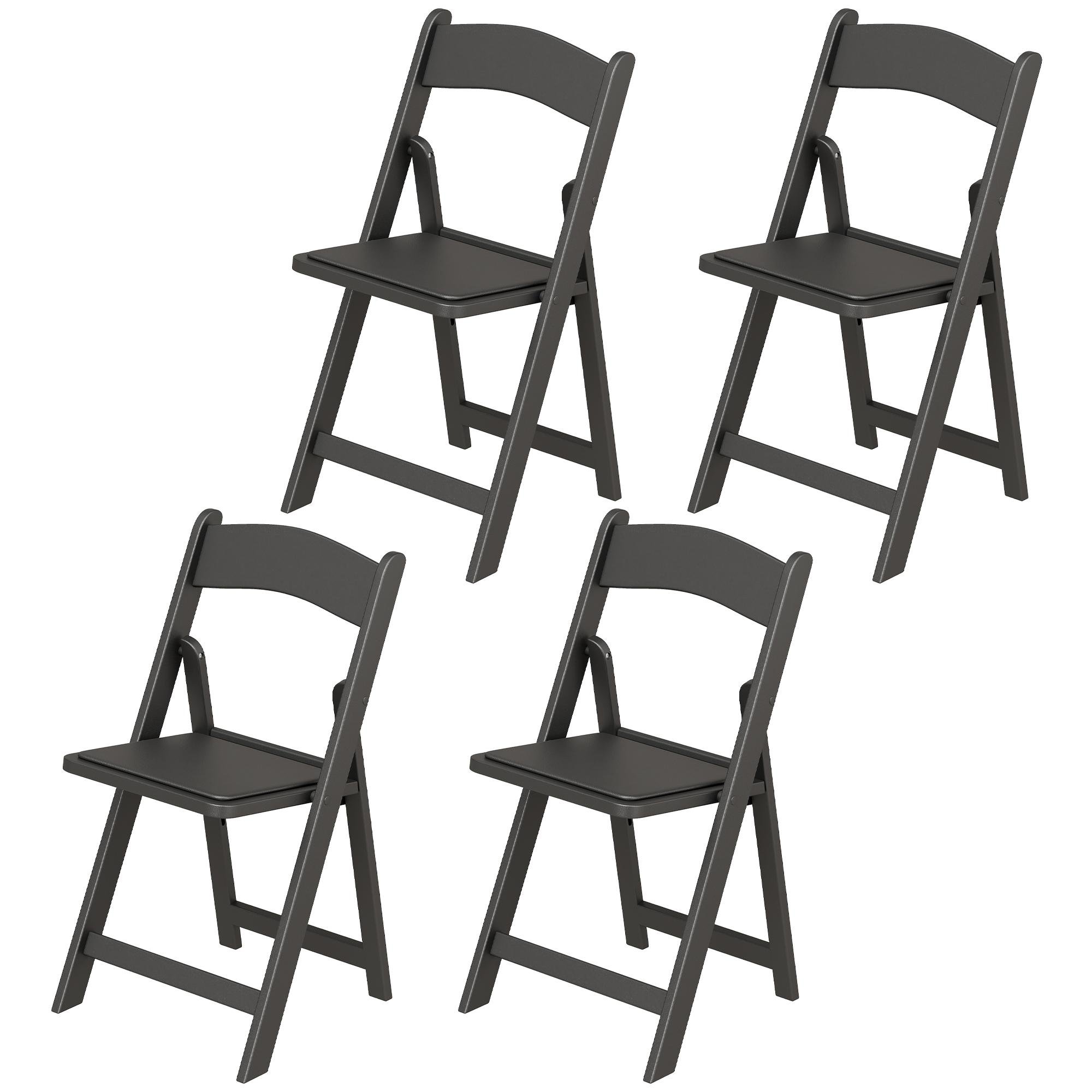 Black Resin Folding Dining Chairs with Padded Seats, 4-Piece Set