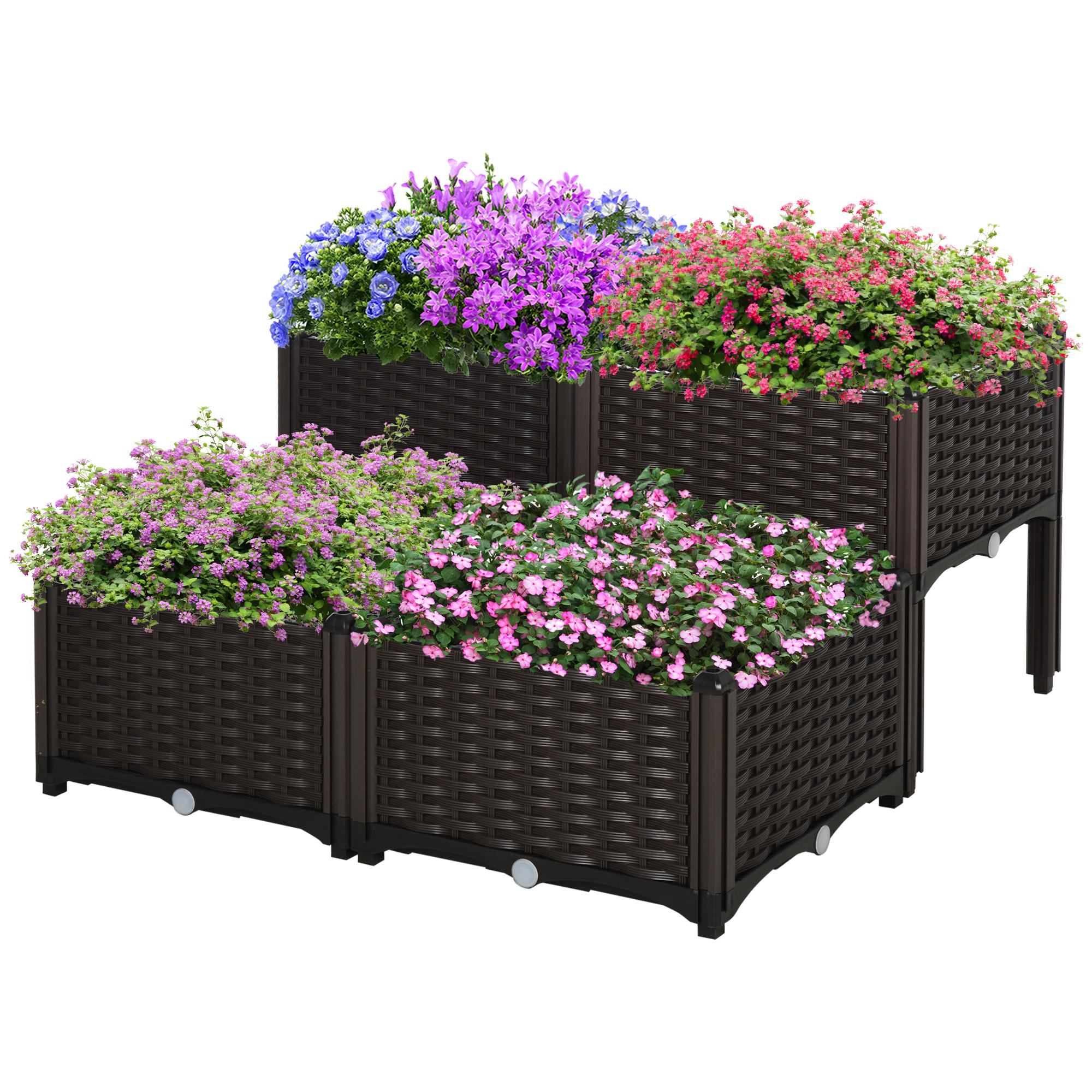 4 Piece Brown PP Planter Raised Garden Bed