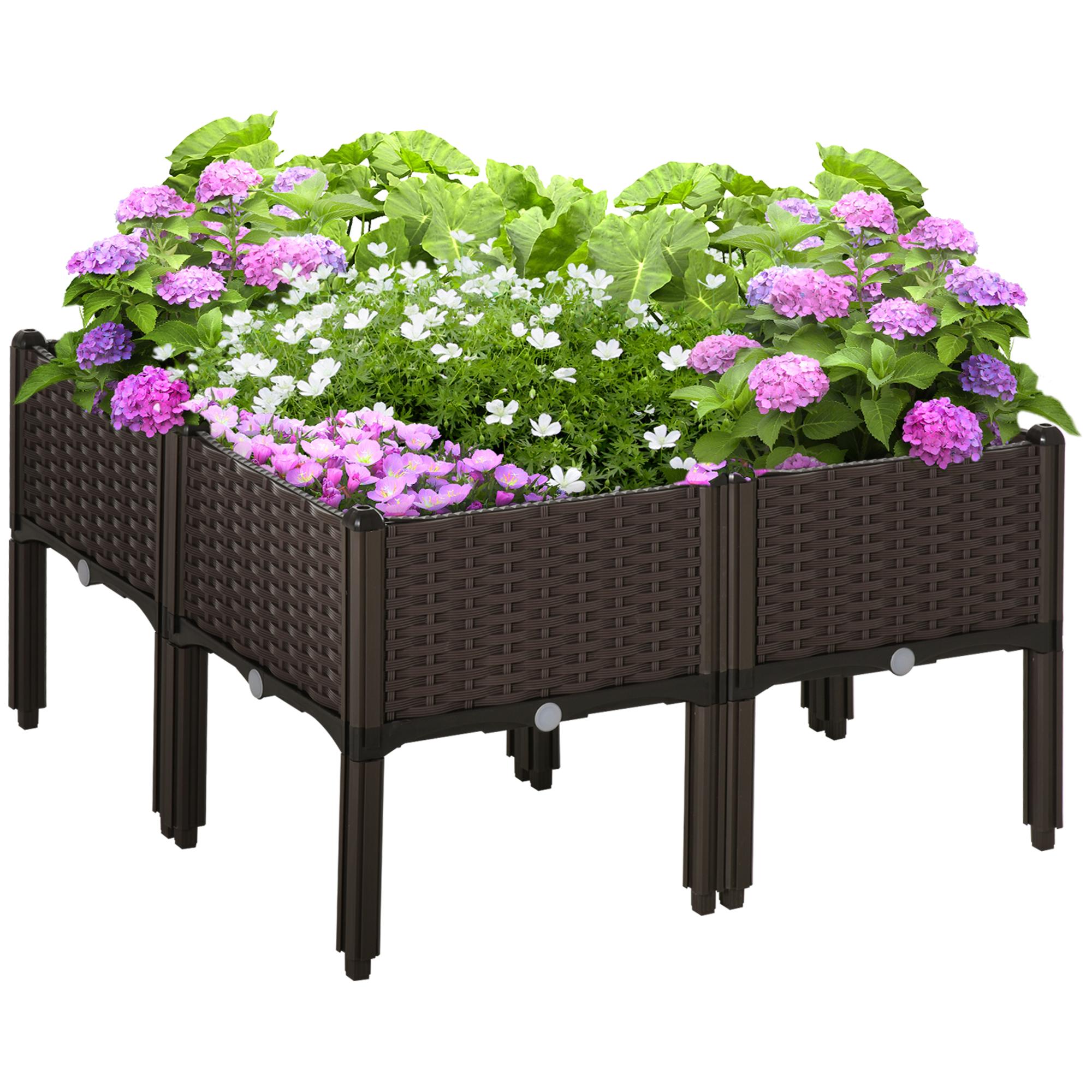 4-Piece Brown Raised Garden Bed with Self-Watering Design