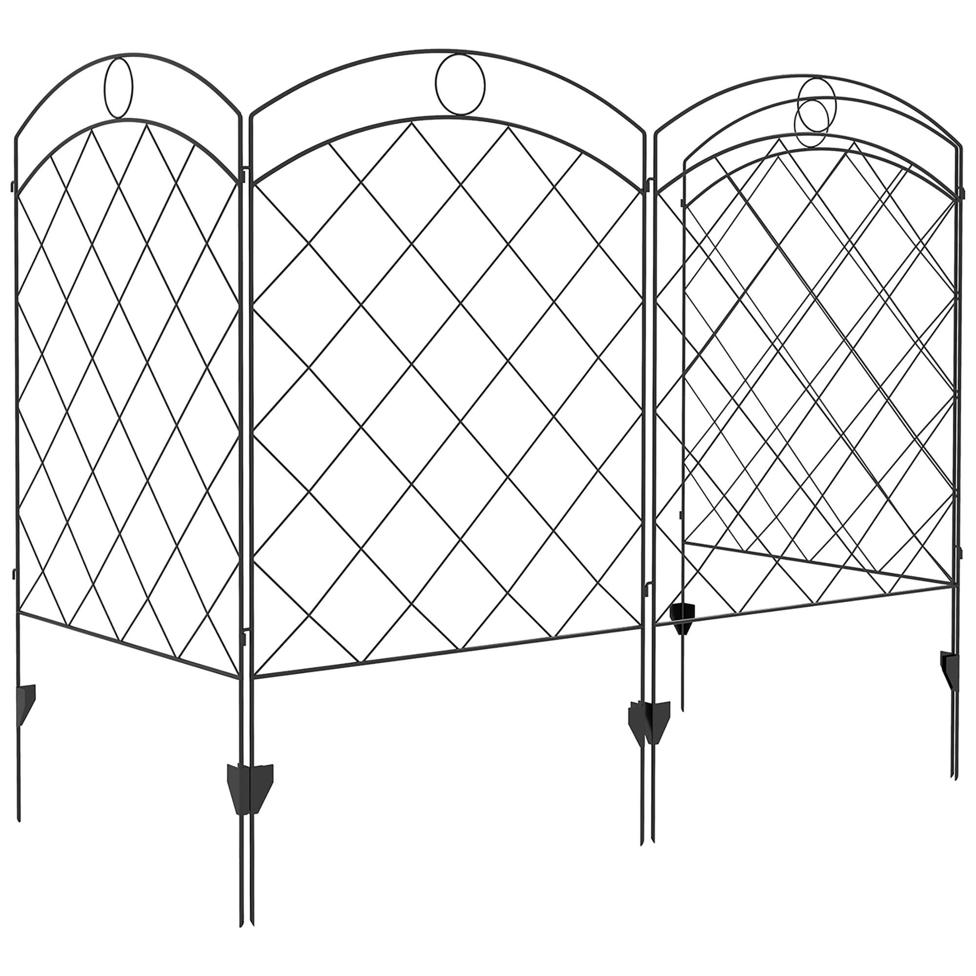 Four Panel Garden Fence with Adjustable Angles, Black