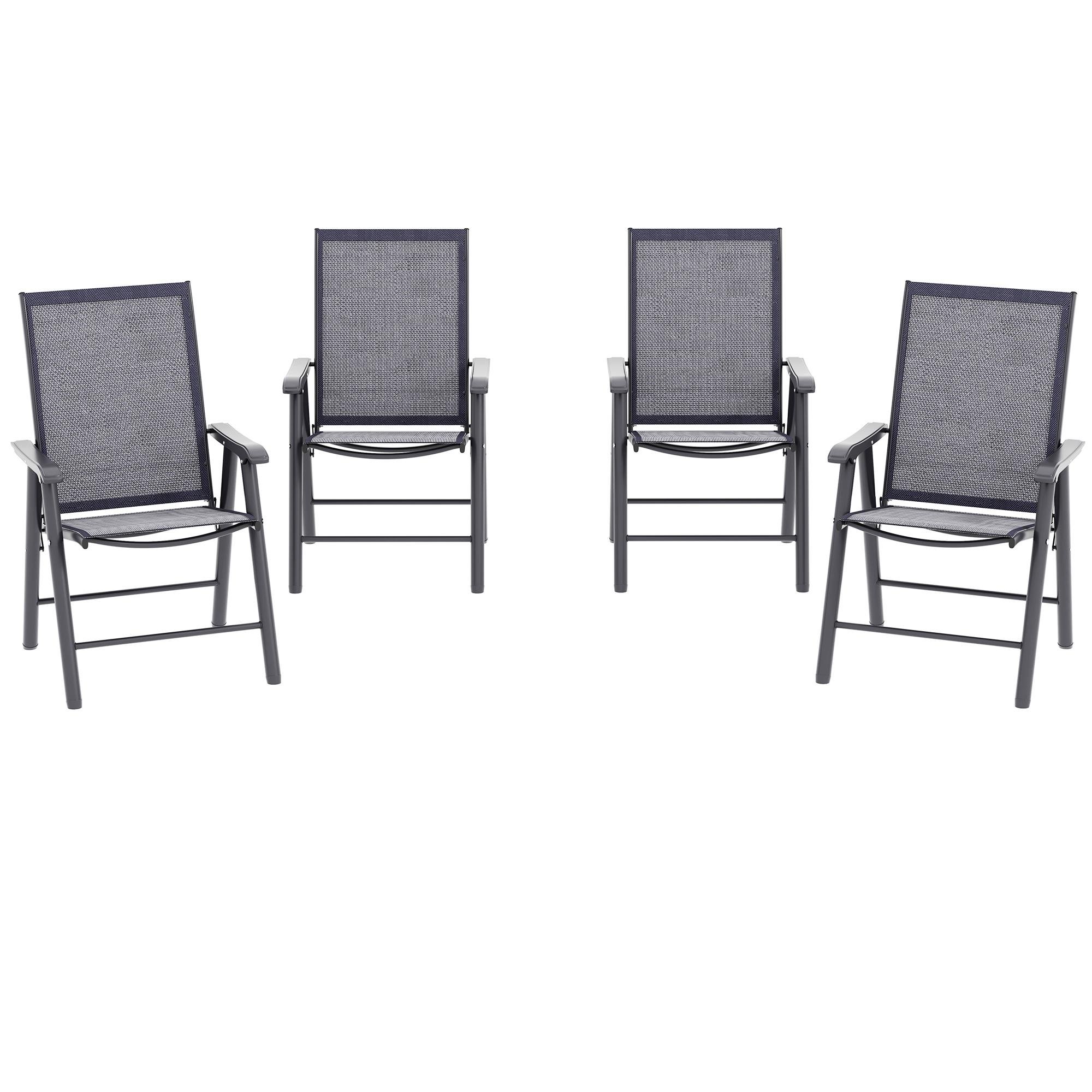 Dark Grey Folding Patio Chairs - 4-Piece Foldable Set