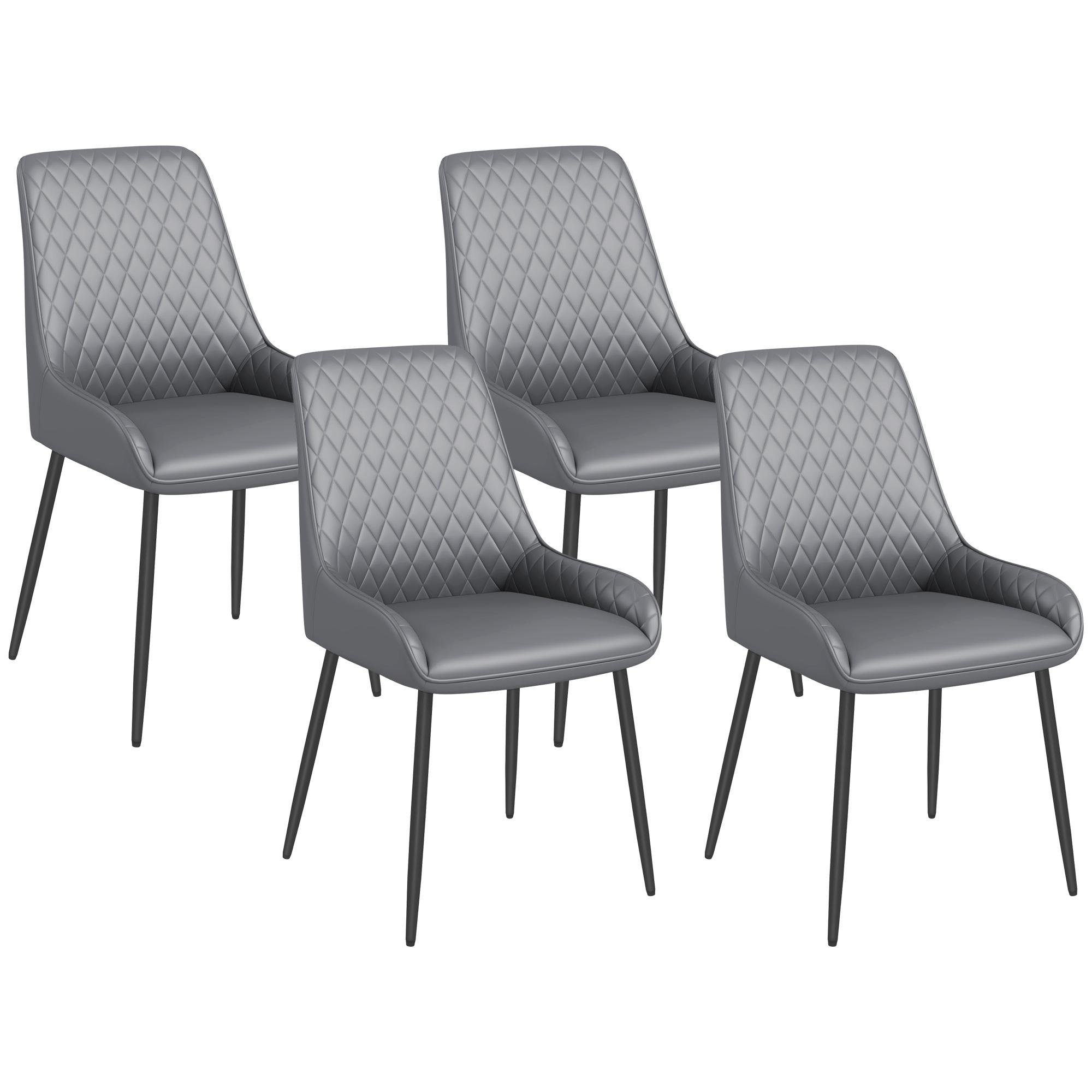 Grey Faux Leather Dining Chairs with Diamond Tufting, Set of 4