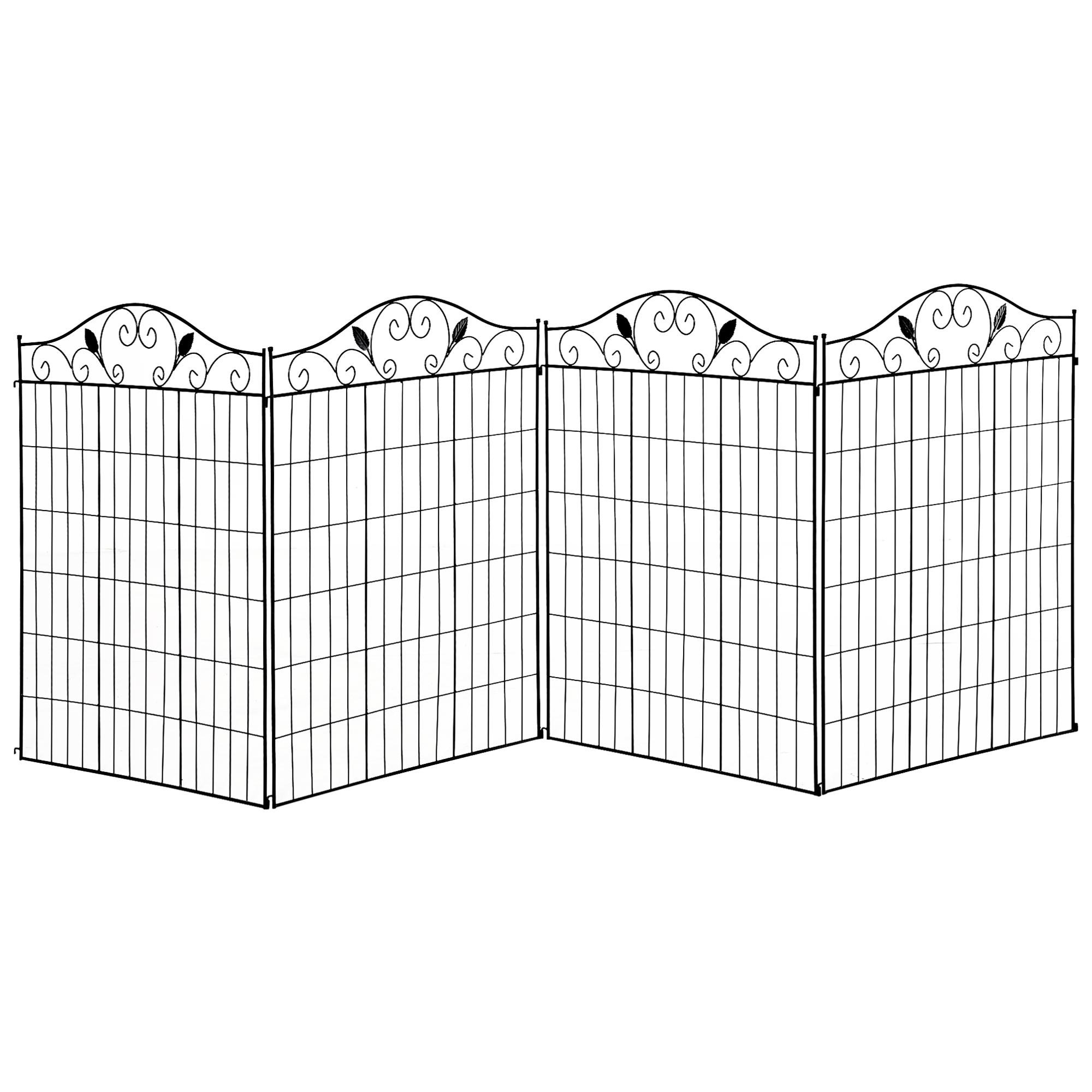 Black Steel Garden Fence with Vine Pattern, 44 in High