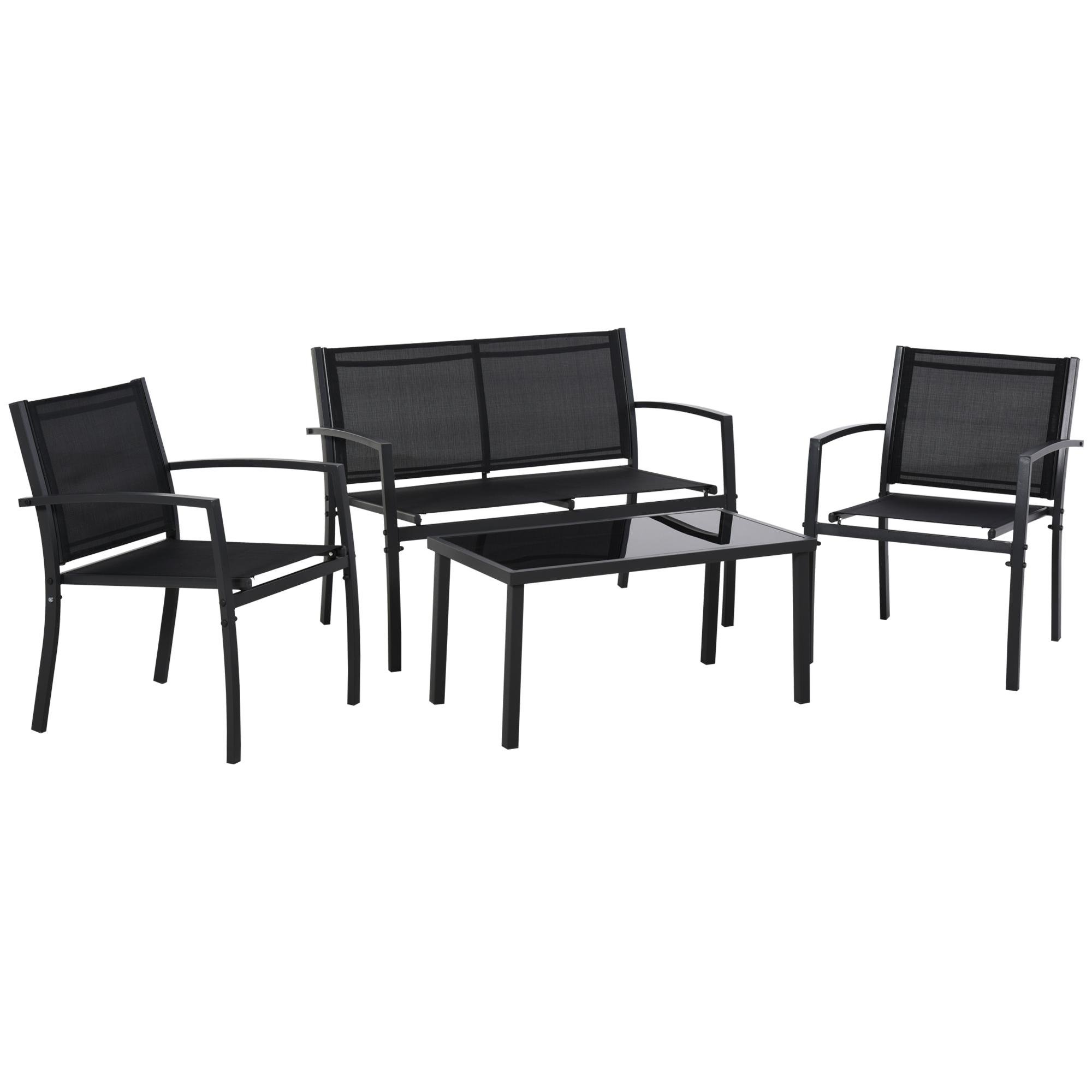 Black Metal Patio Set with Glass Coffee Table