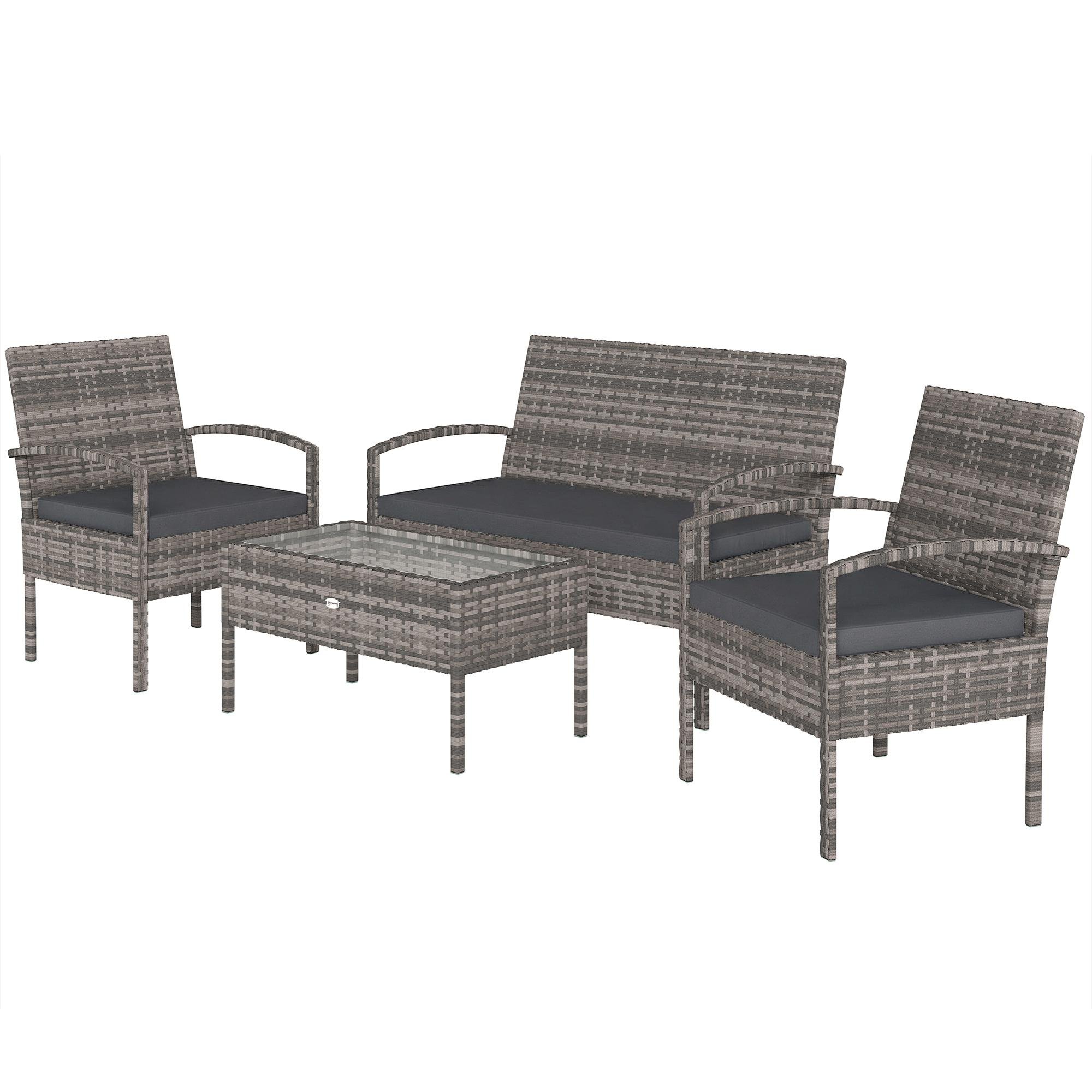 Dark Grey PE Rattan Set with Tempered Glass Table