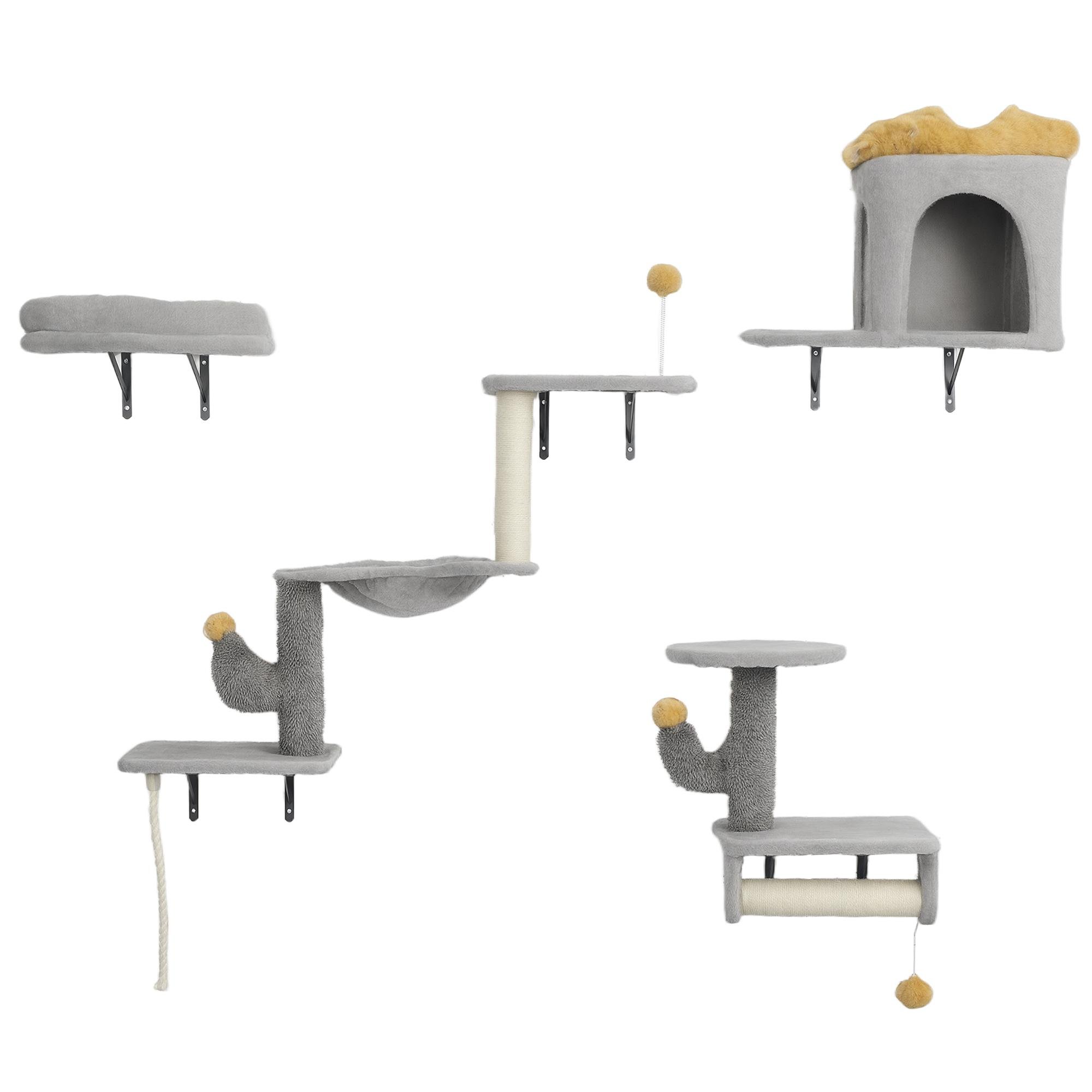 Light Grey Cat Wall Set with Condo, Hammock and Scratching Posts