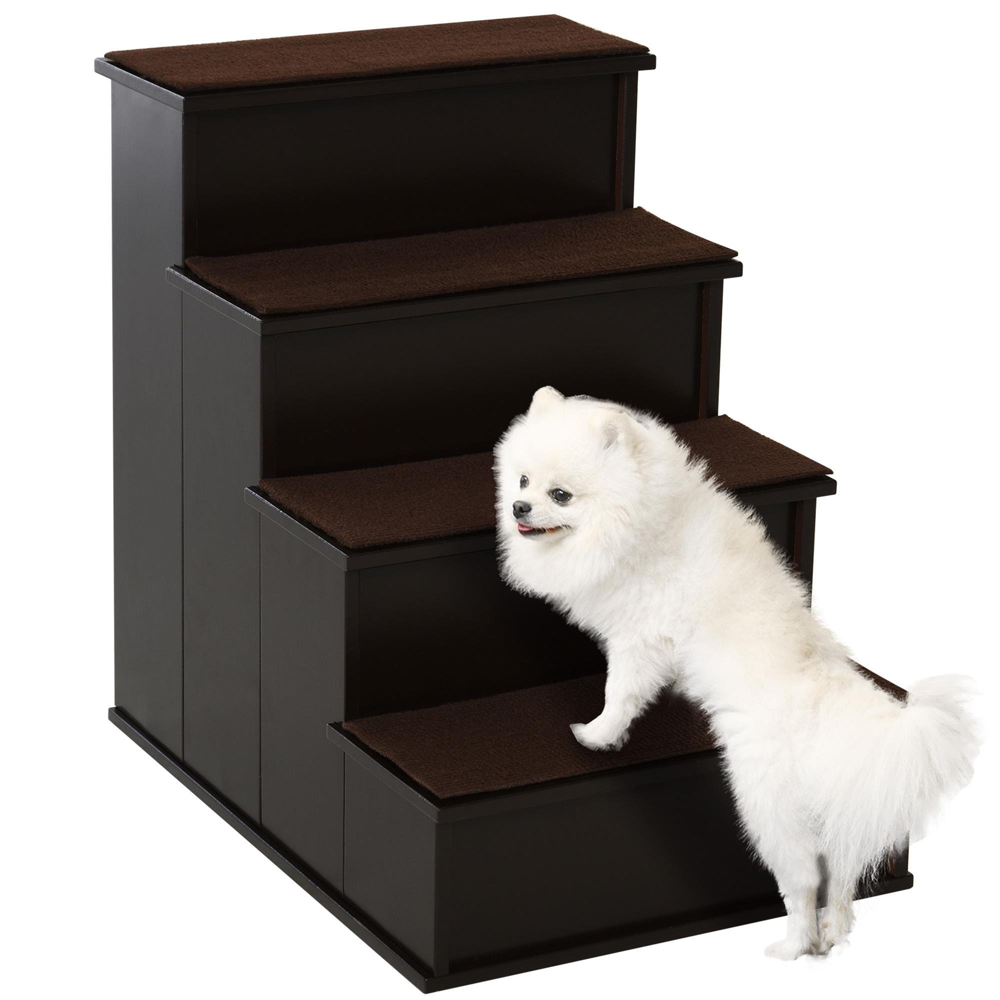 Coffee MDF Dog Stairs with Soft Cushions