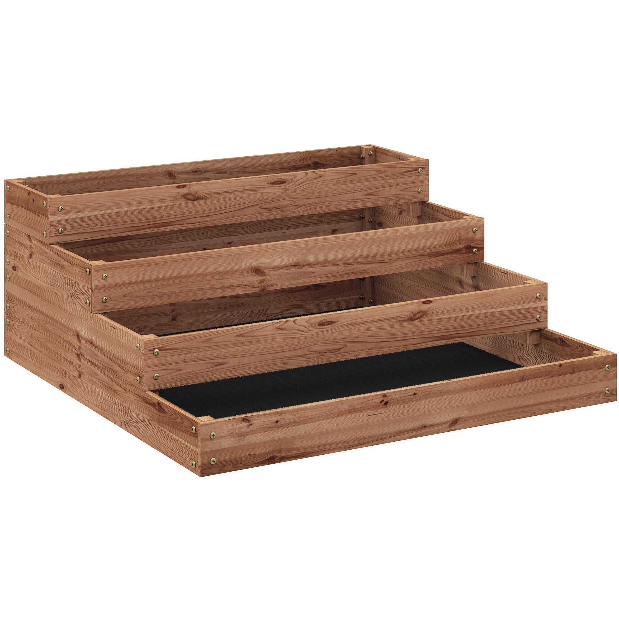 Brown Fir Wood Raised Bed – 4-Tier Planter for Gardens