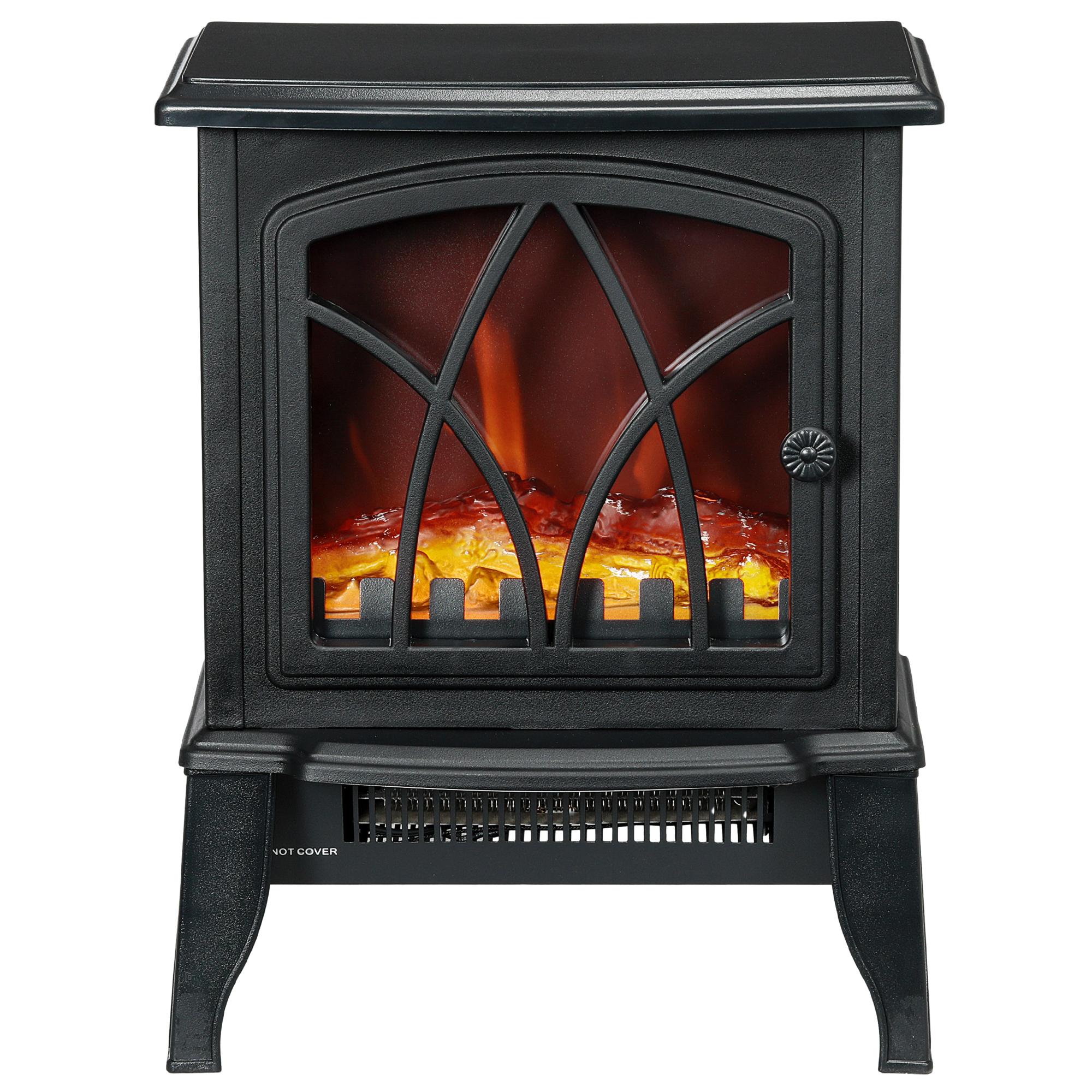 Black Tempered Glass Electric Fireplace with 750W/1500W Heat