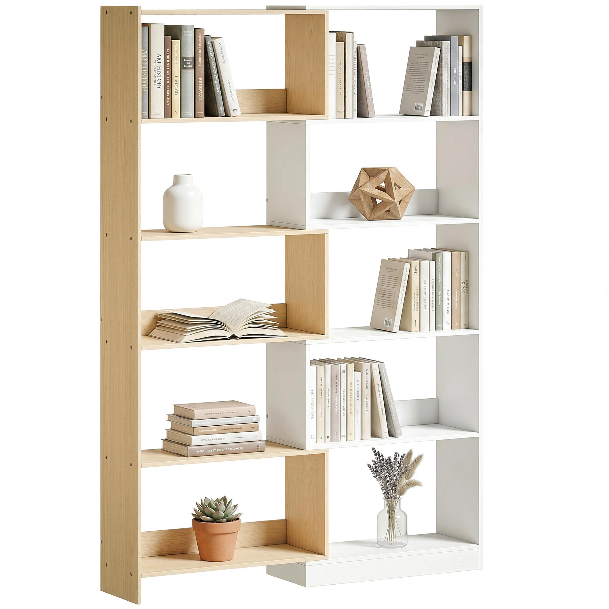 Fruitwood White Rotating Bookshelf, 5-Tier L-Shaped Design
