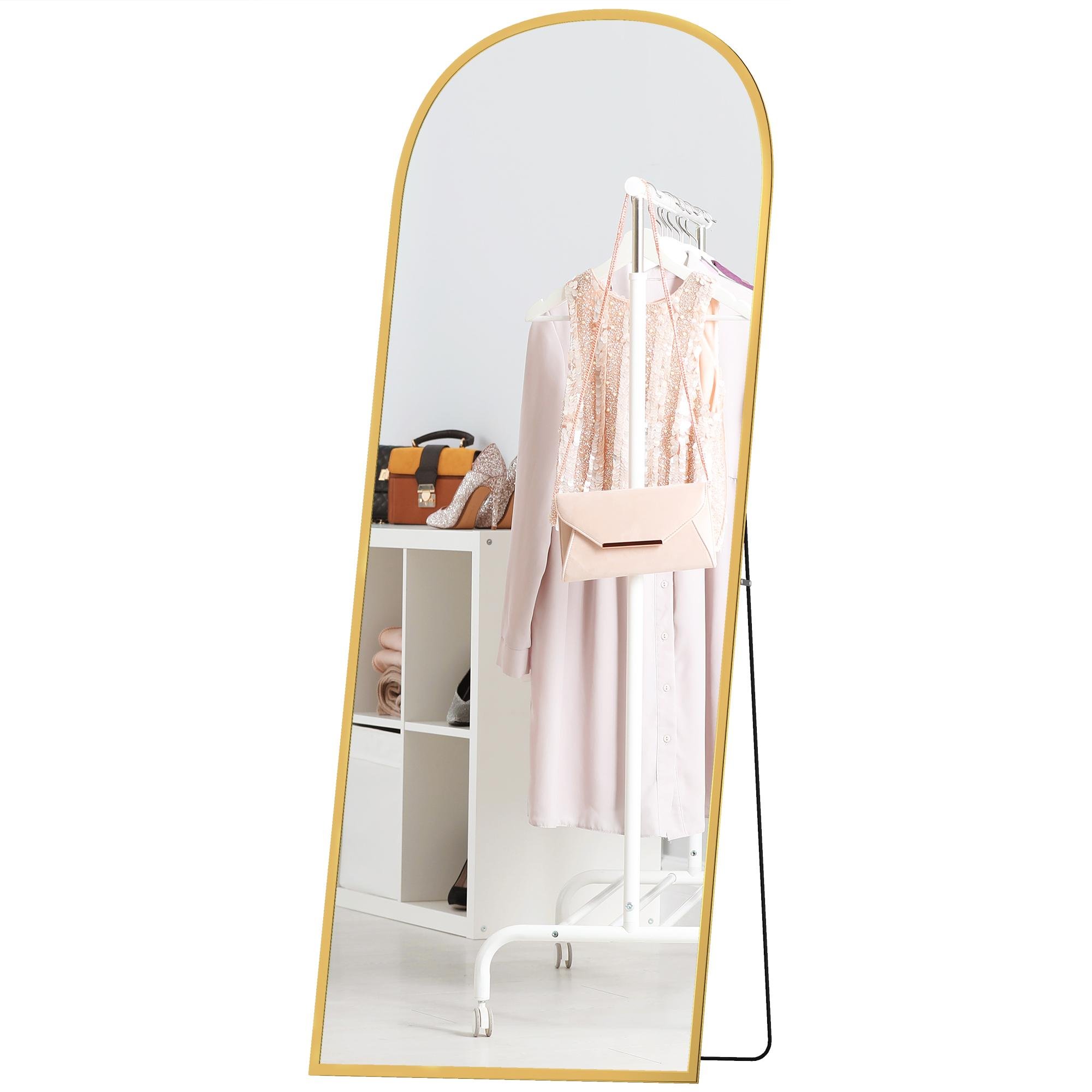 Gold Arch Floor Mirror, Full-Length 64 x 24 in, 3-Way Placement