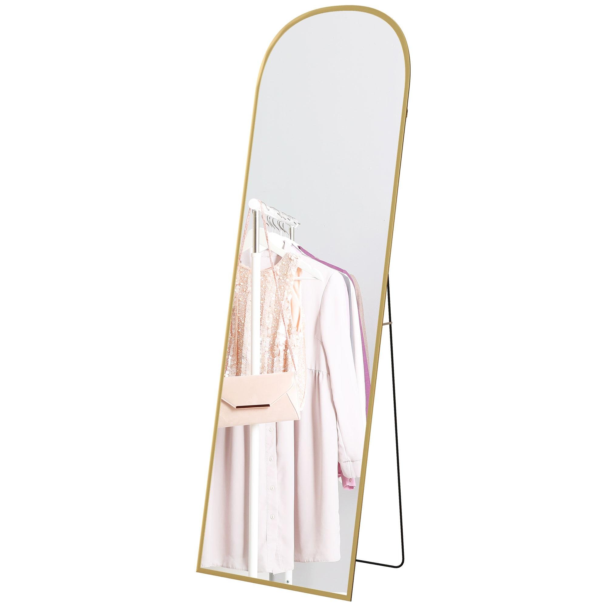 Gold Arched Full Length Mirror, Tempered Glass, 64-Inch