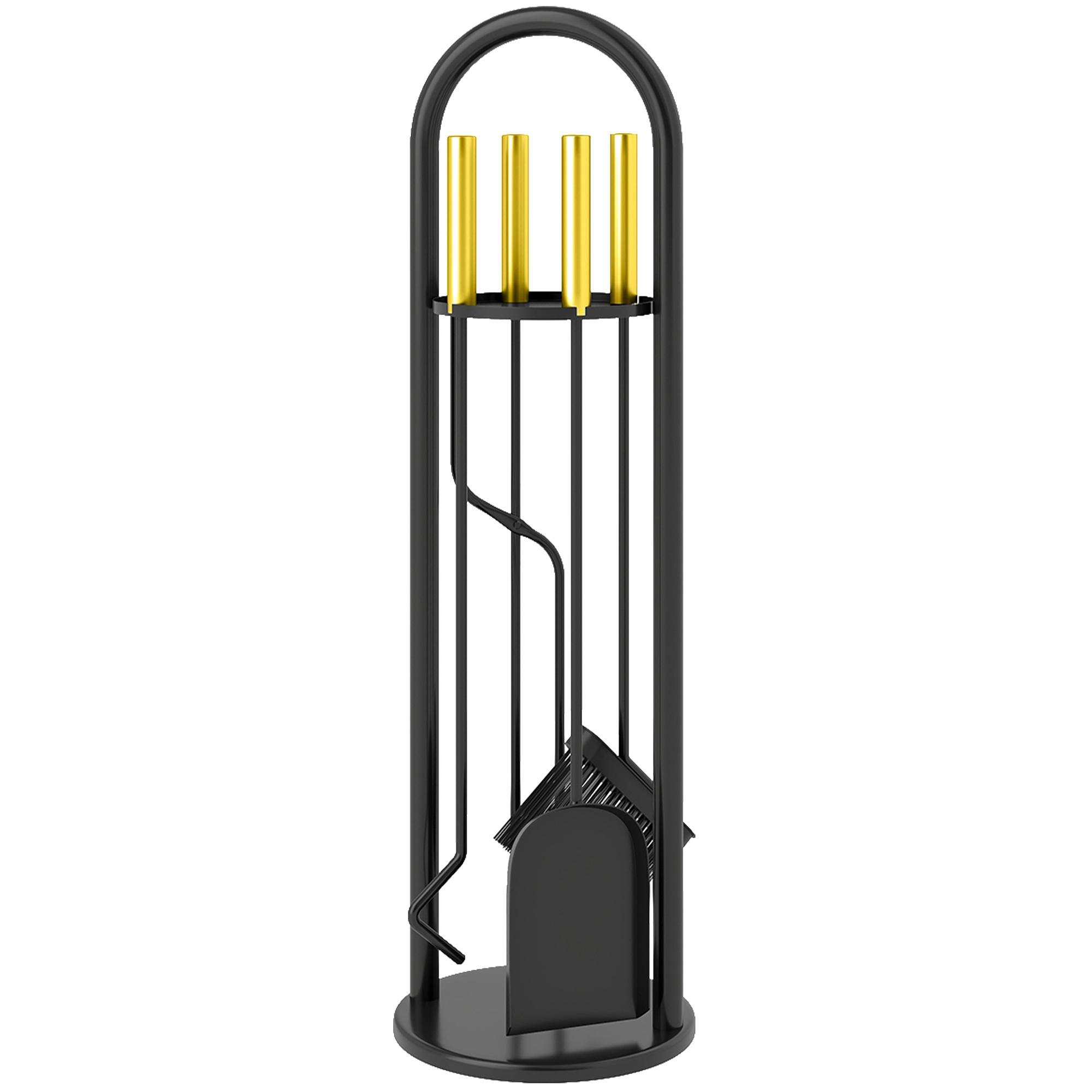 Gold Fireplace Tool Set with Compact Stand